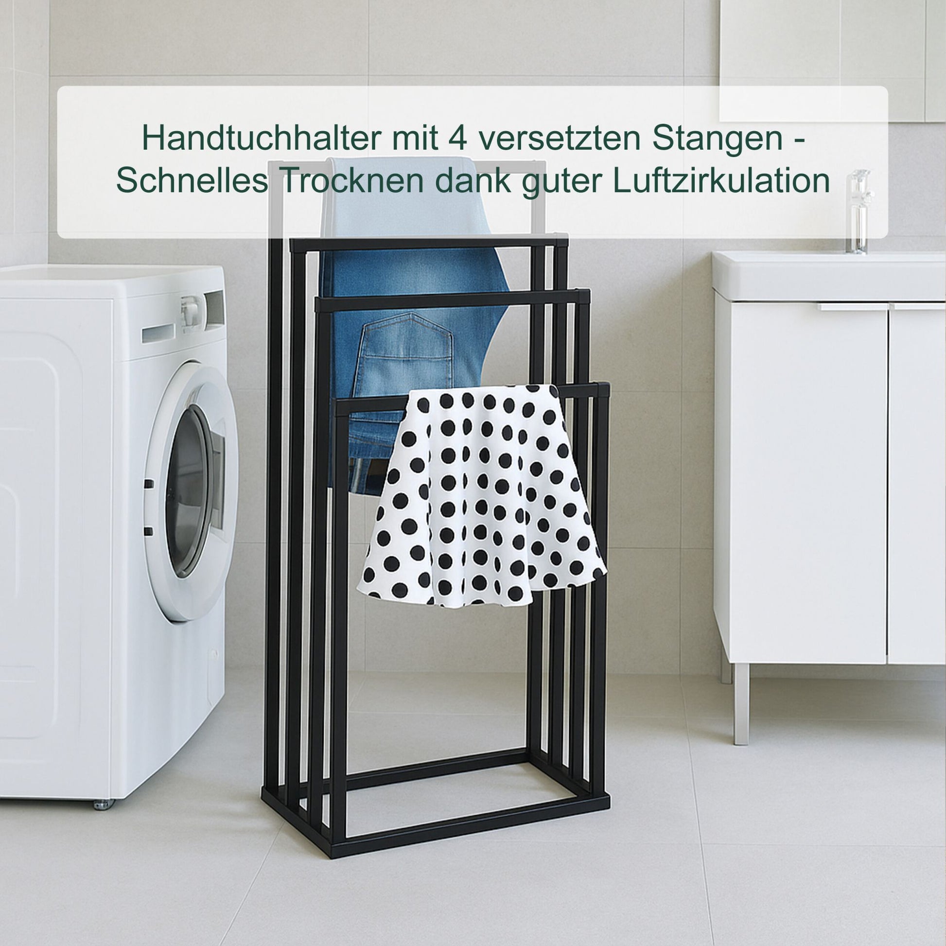 Handtuchständer mit 4 Stangen Schwarz von Relaxdays