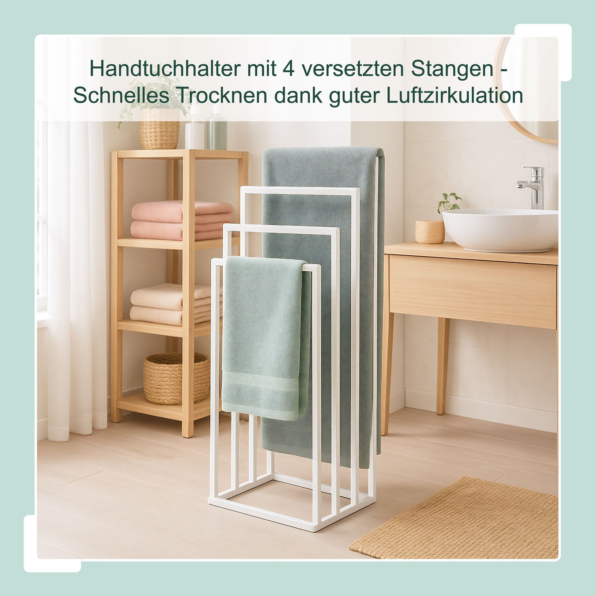 Handtuchständer mit 4 Stangen Weiss von Relaxdays