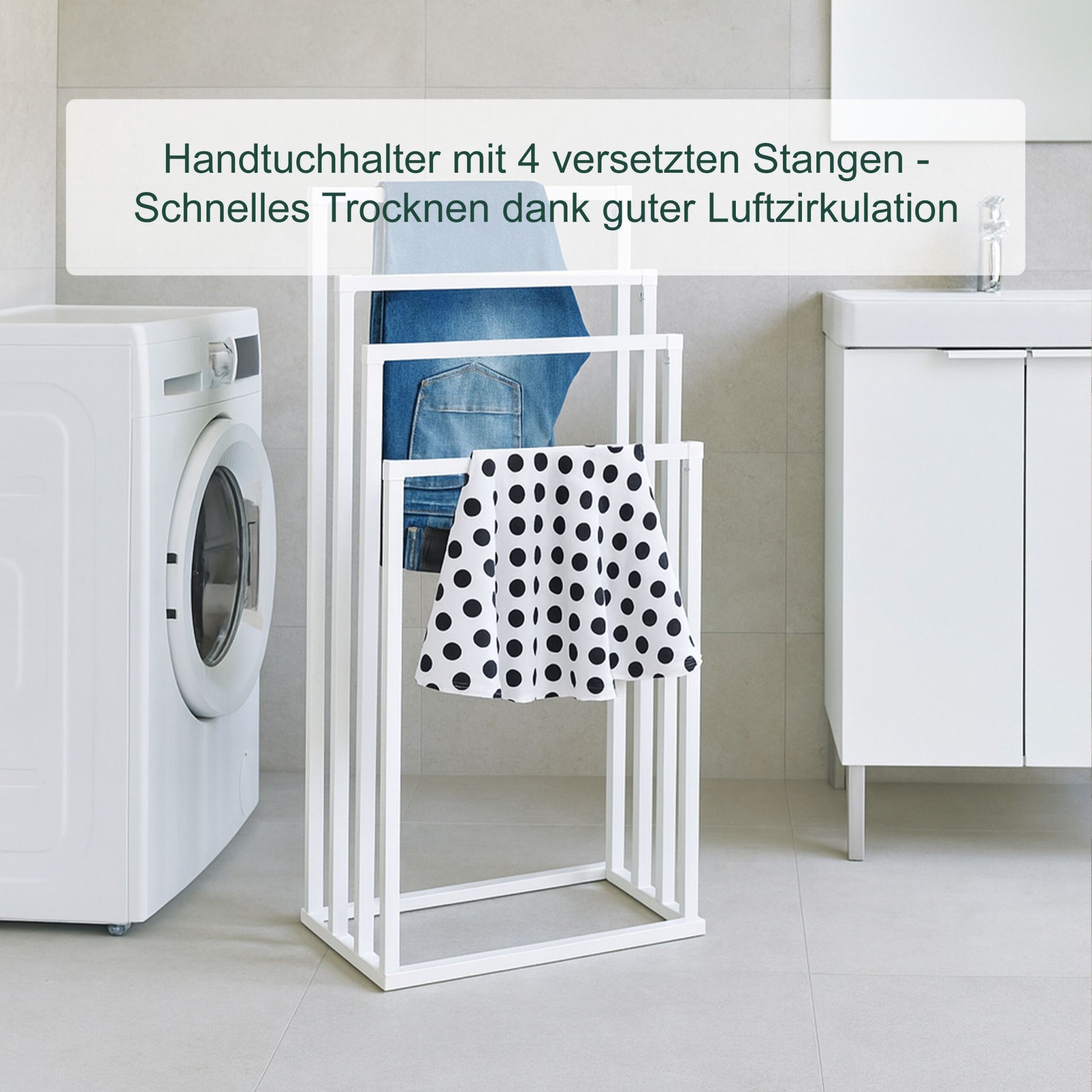 Handtuchständer mit 4 Stangen Weiss von Relaxdays