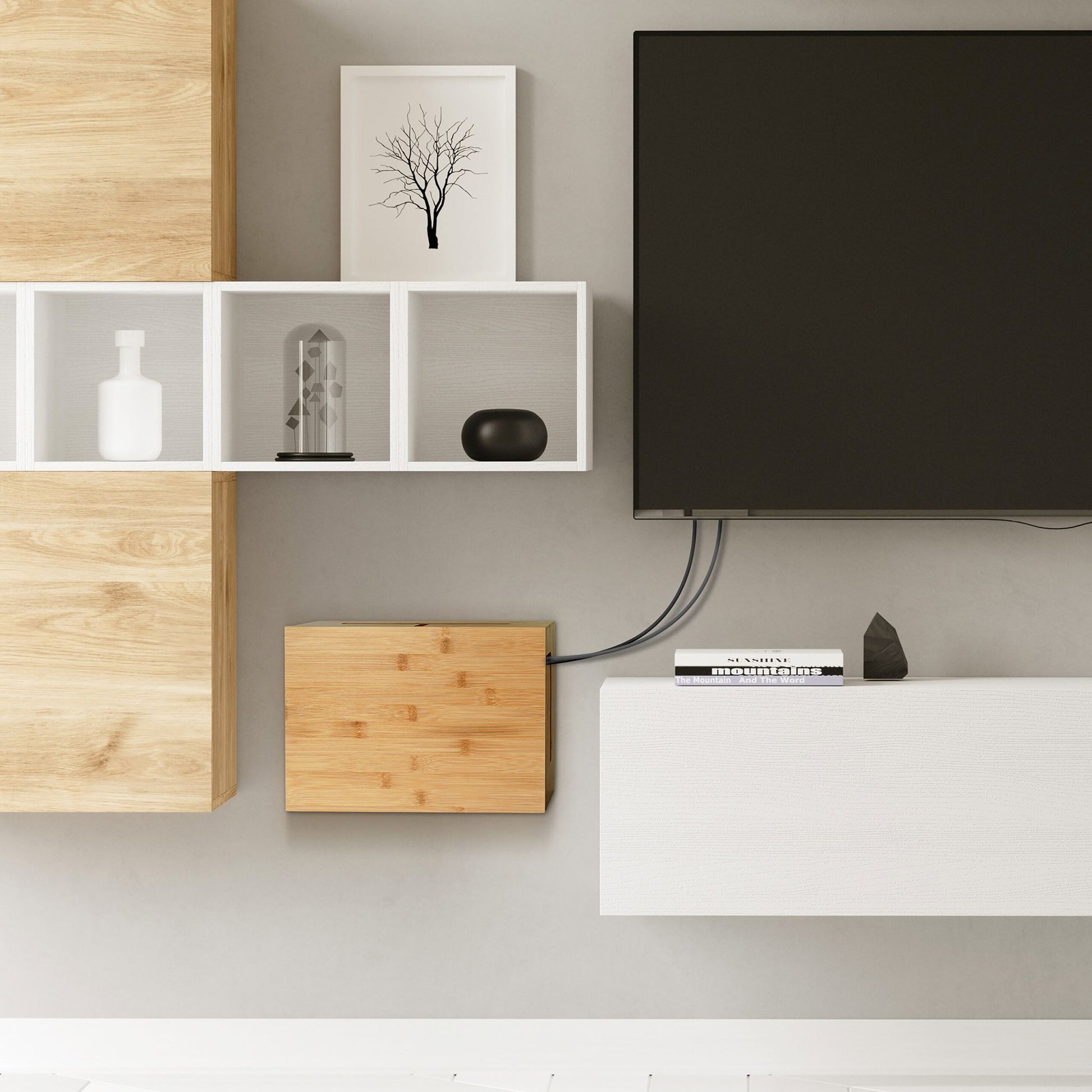 Kabelbox mit Magnetdeckel Bambus Hellbraun von Relaxdays