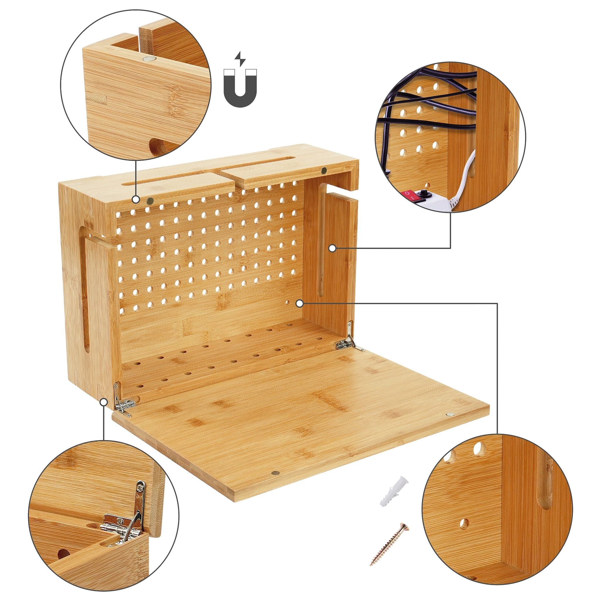 Kabelbox mit Magnetdeckel Bambus Hellbraun von Relaxdays