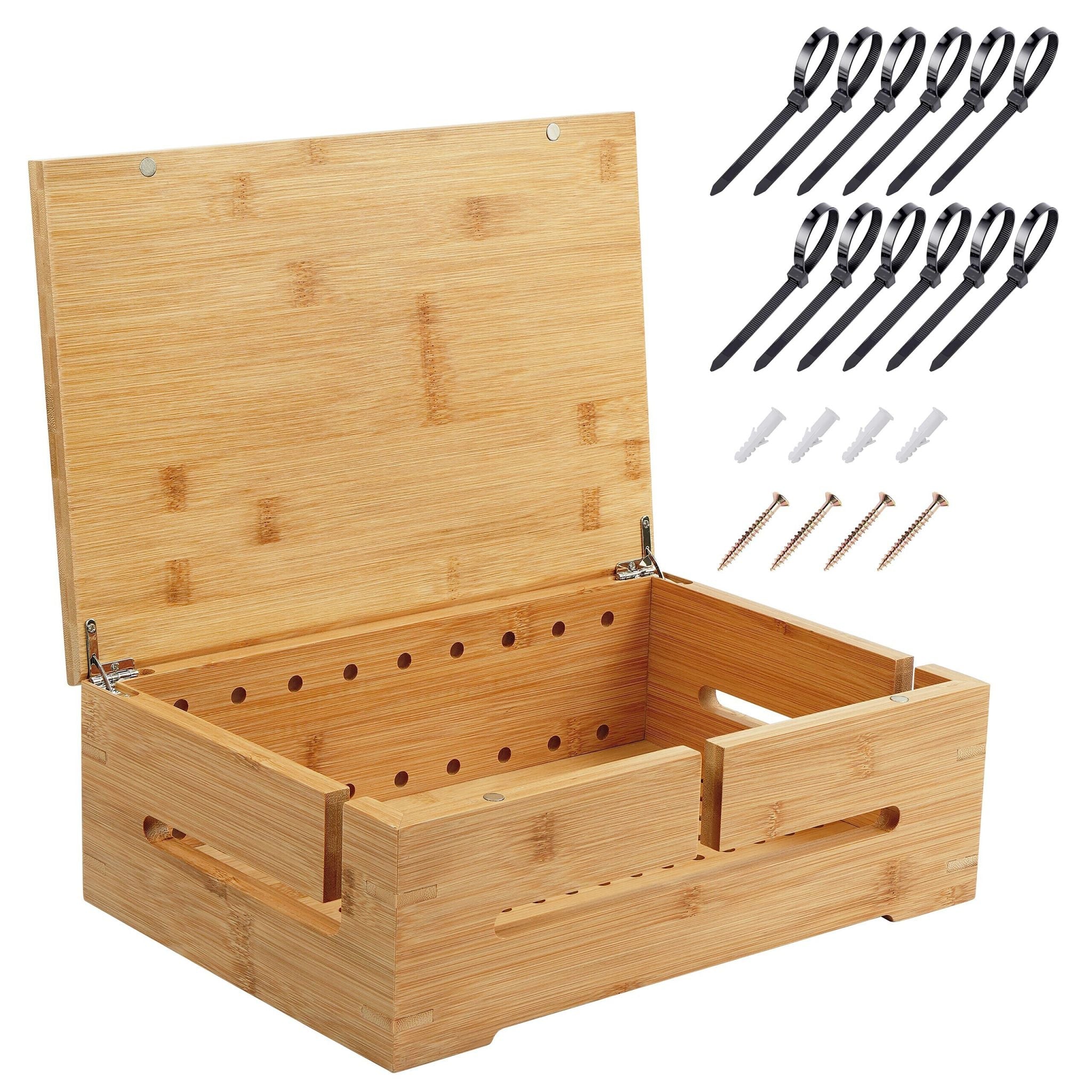 Kabelbox mit Magnetdeckel Bambus Hellbraun von Relaxdays