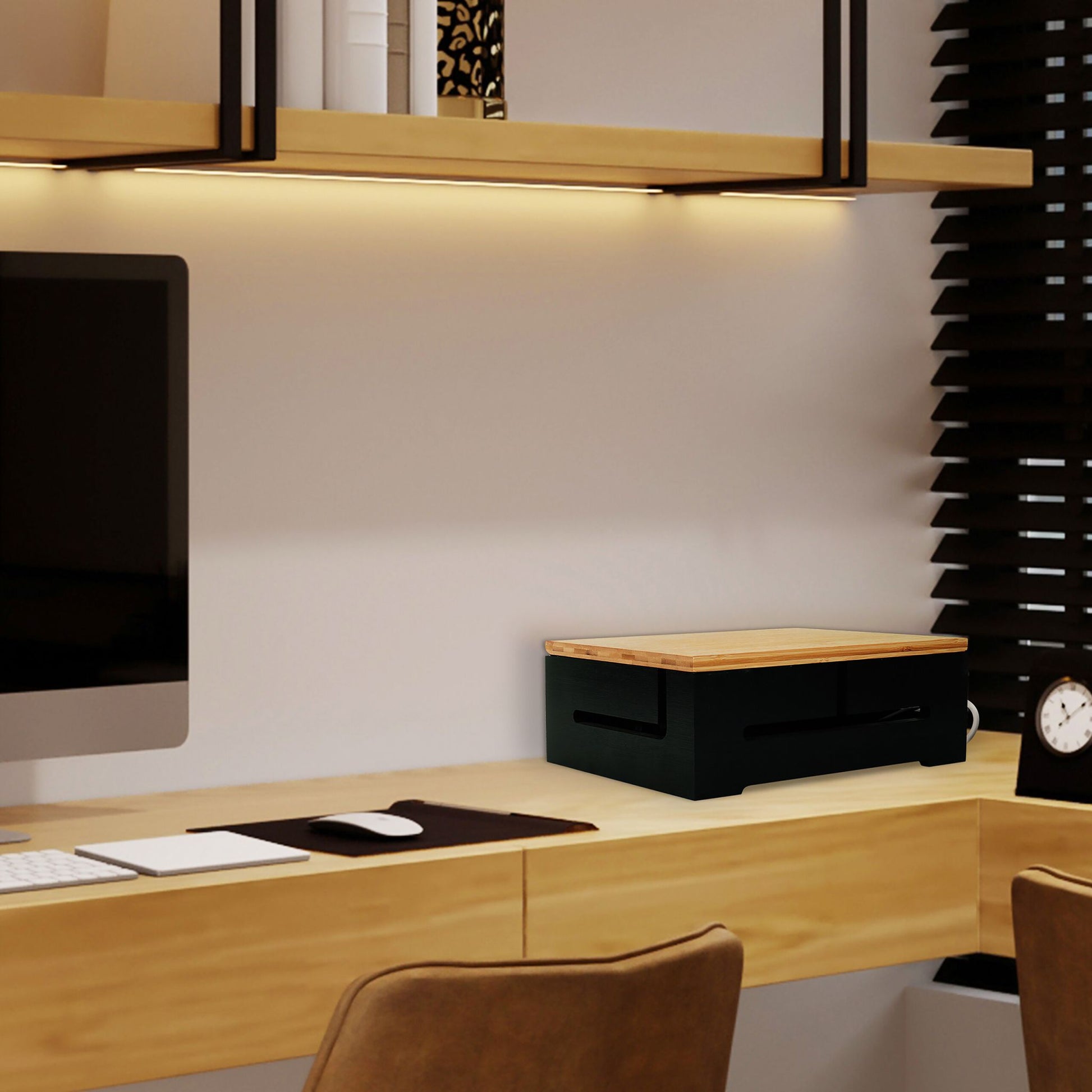 Kabelbox mit Magnetdeckel Bambus Hellbraun-Schwarz von Relaxdays