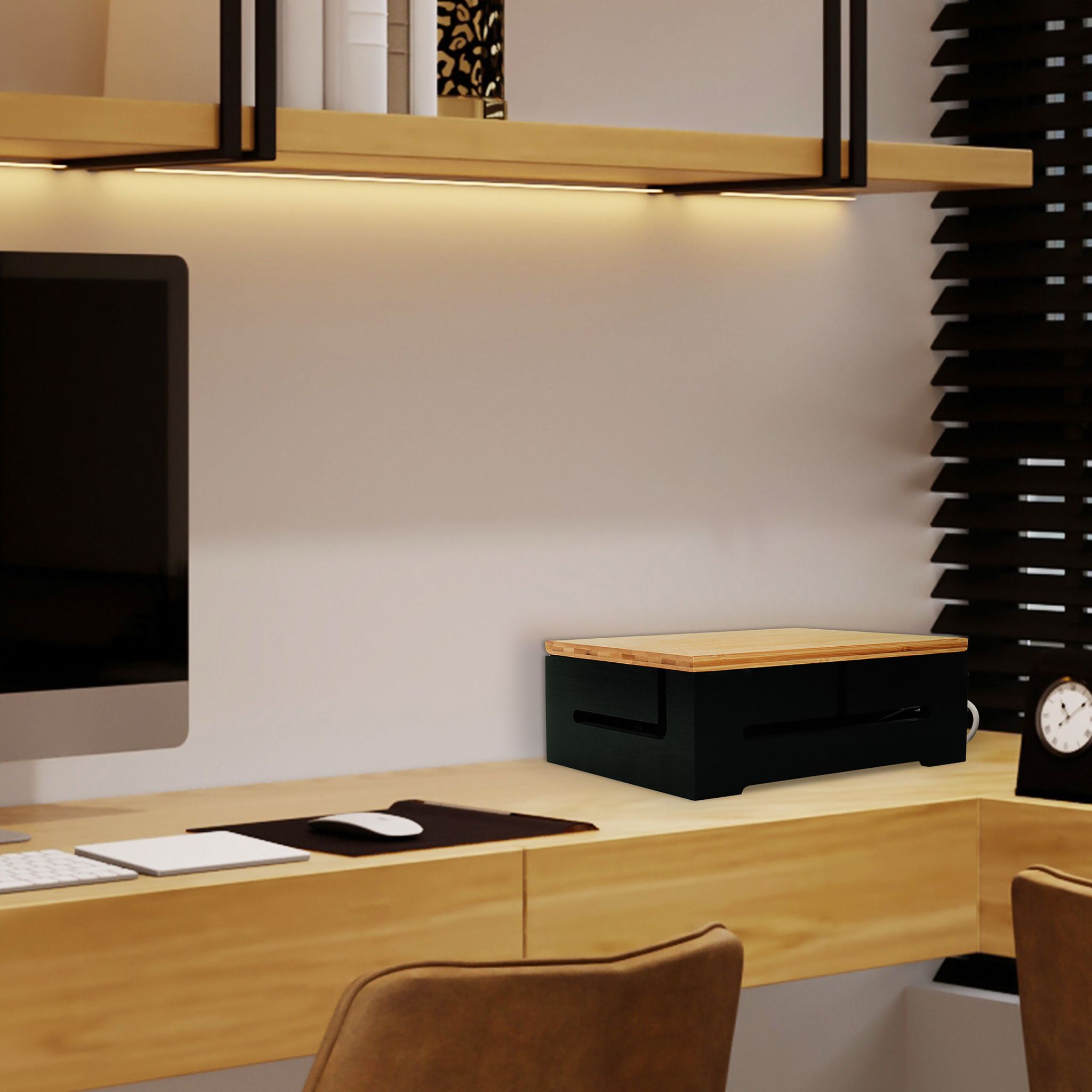 Kabelbox mit Magnetdeckel Bambus Hellbraun-Schwarz von Relaxdays