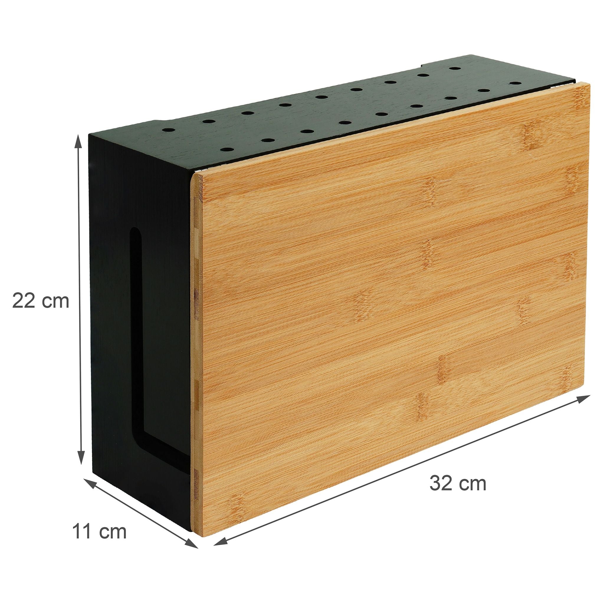 Kabelbox mit Magnetdeckel Bambus Hellbraun-Schwarz von Relaxdays