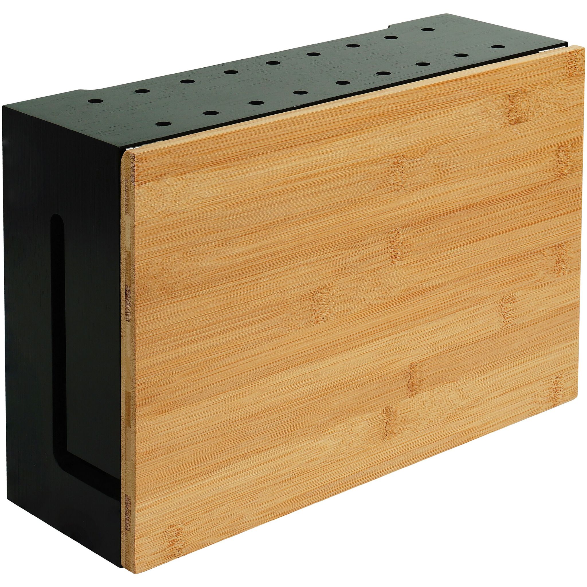 Kabelbox mit Magnetdeckel Bambus Hellbraun-Schwarz von Relaxdays
