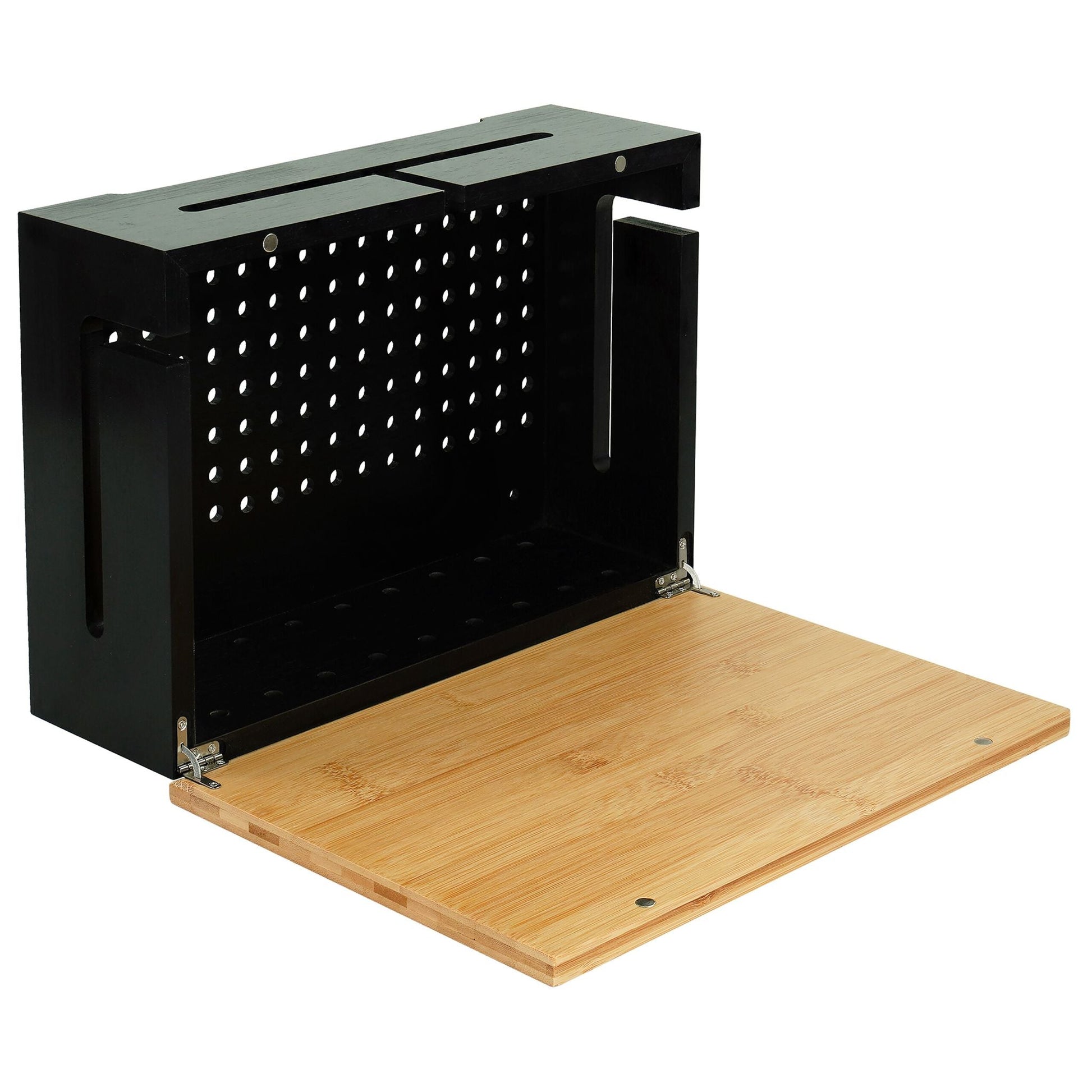 Kabelbox mit Magnetdeckel Bambus Hellbraun-Schwarz von Relaxdays