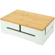 Kabelbox mit Magnetdeckel Bambus Weiss-Hellbraun von Relaxdays