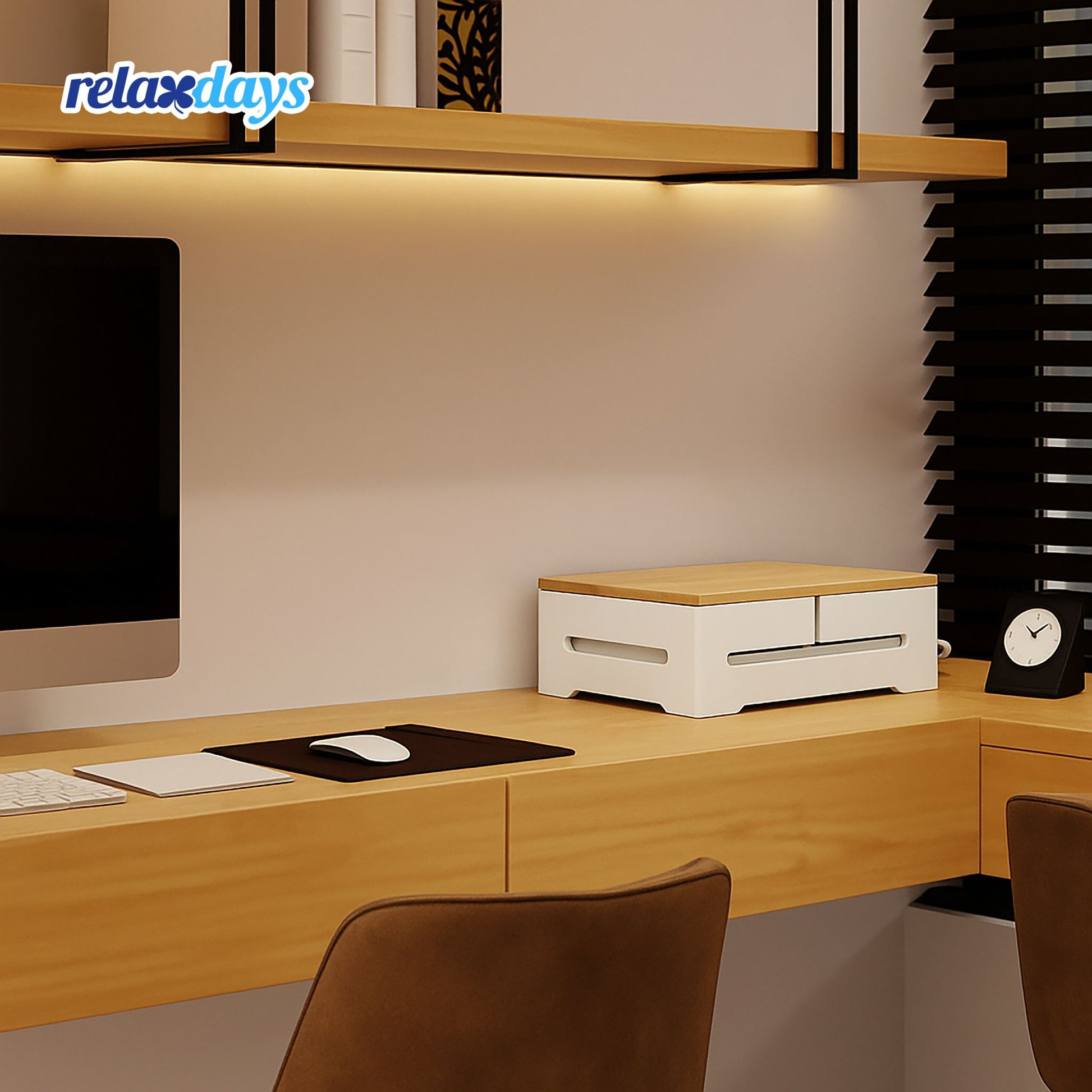 Kabelbox mit Magnetdeckel Bambus Weiss-Hellbraun von Relaxdays