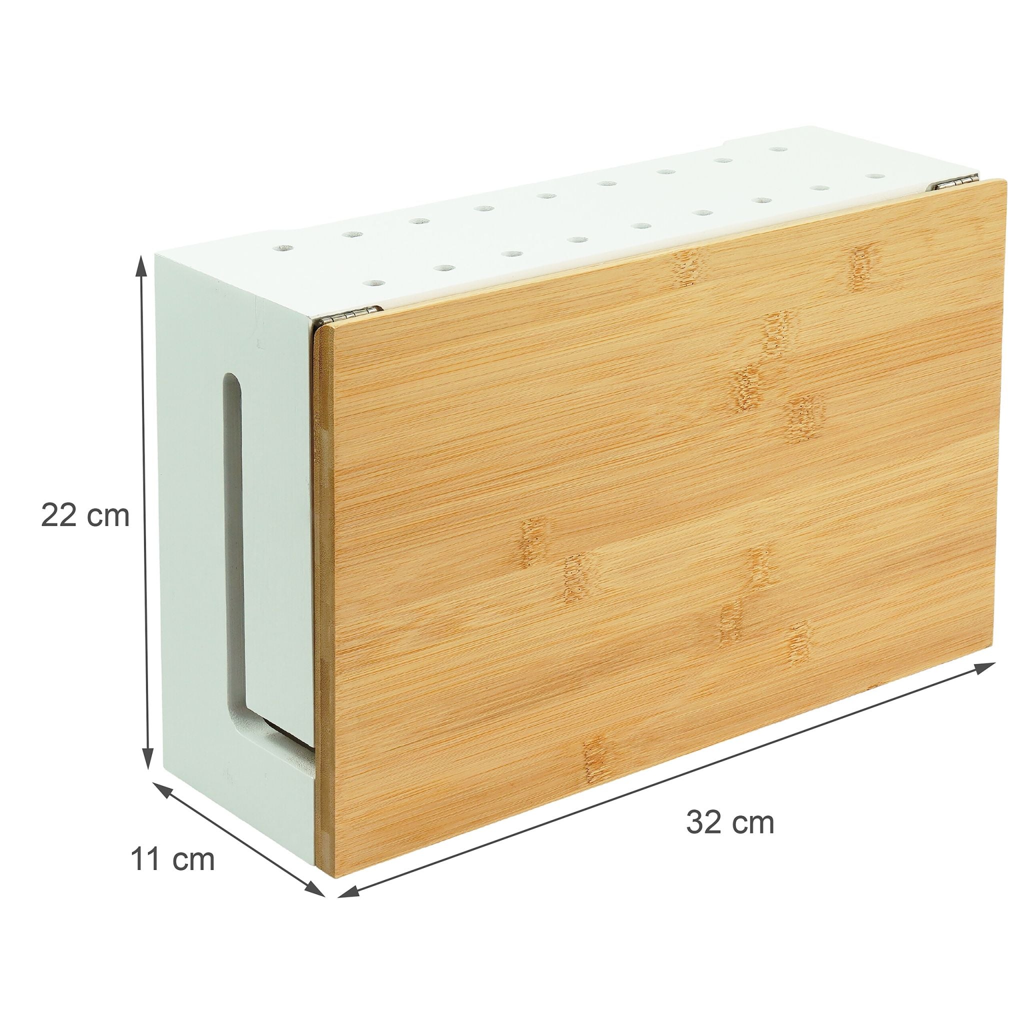Kabelbox mit Magnetdeckel Bambus Weiss-Hellbraun von Relaxdays