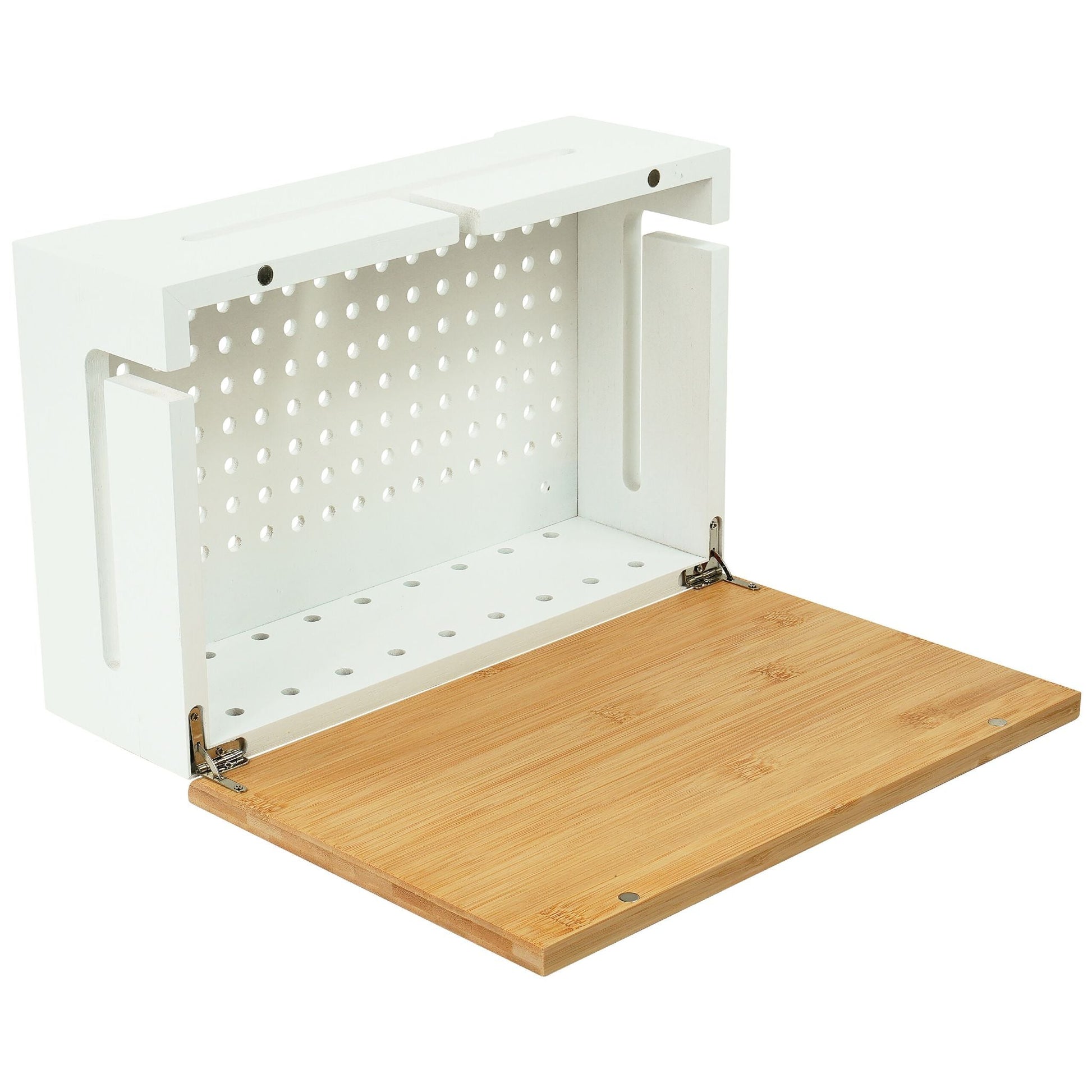 Kabelbox mit Magnetdeckel Bambus Weiss-Hellbraun von Relaxdays