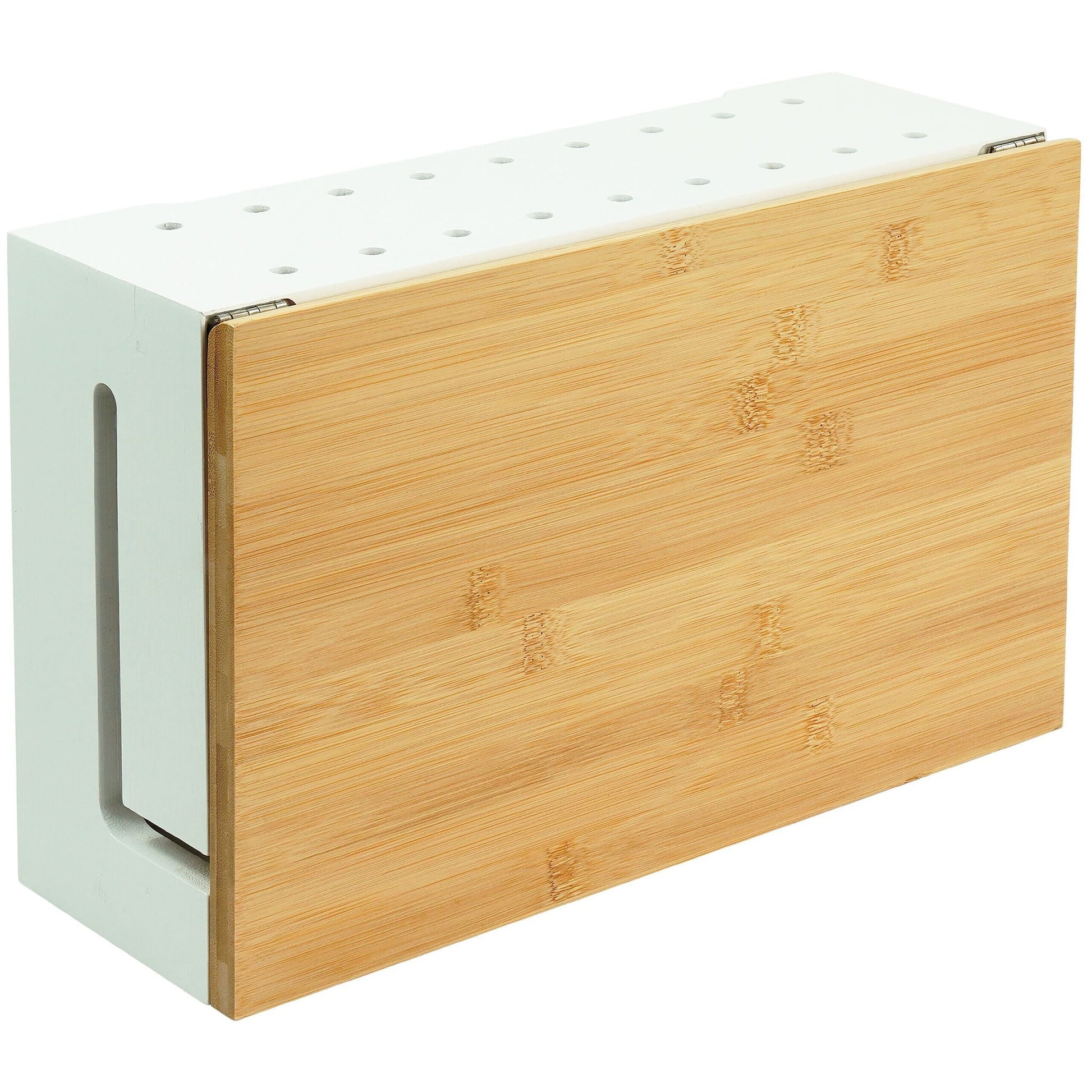 Kabelbox mit Magnetdeckel Bambus Weiss-Hellbraun von Relaxdays