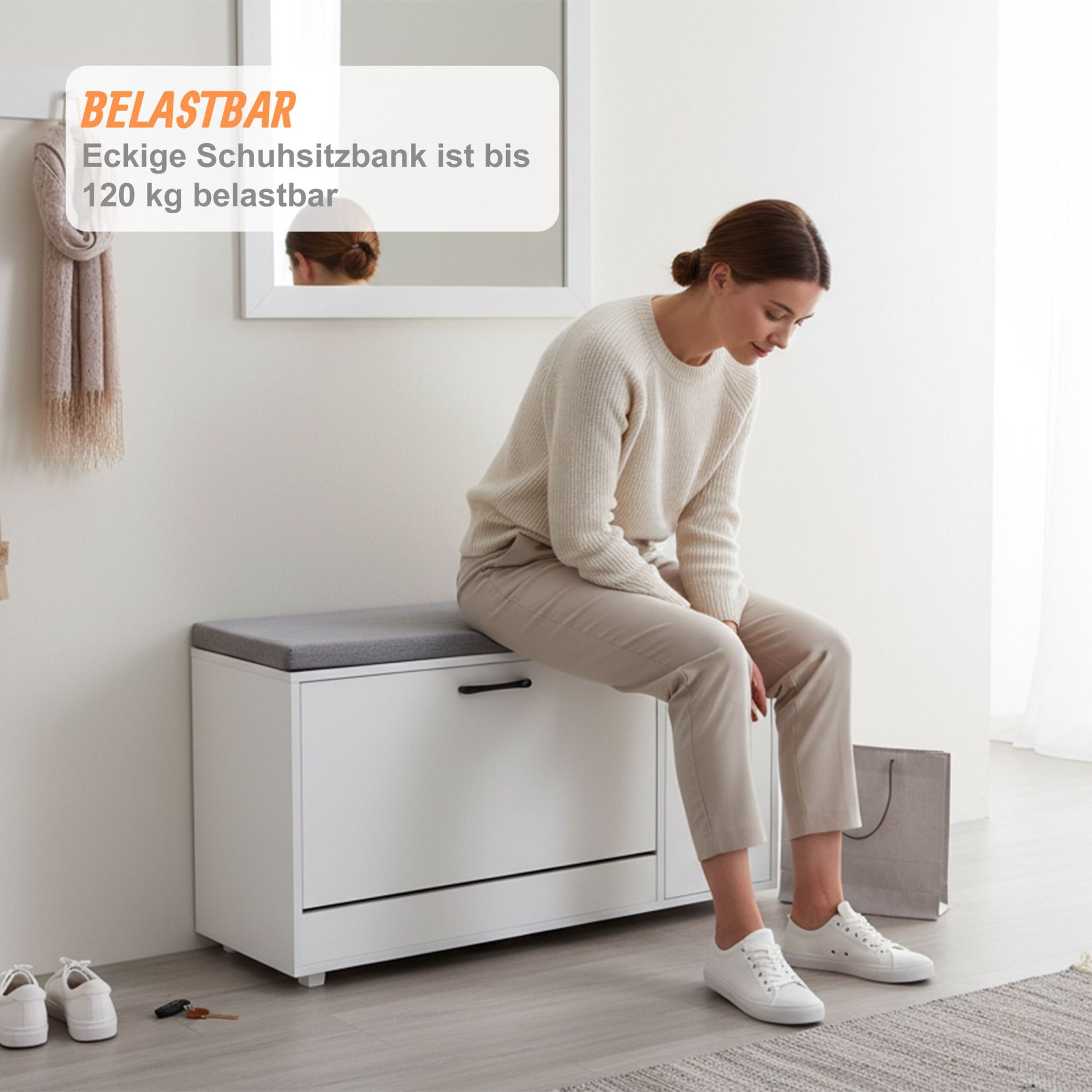 Schuhregal mit Sitzfläche & Türfach Weiss-Schwarz-Grau von Relaxdays
