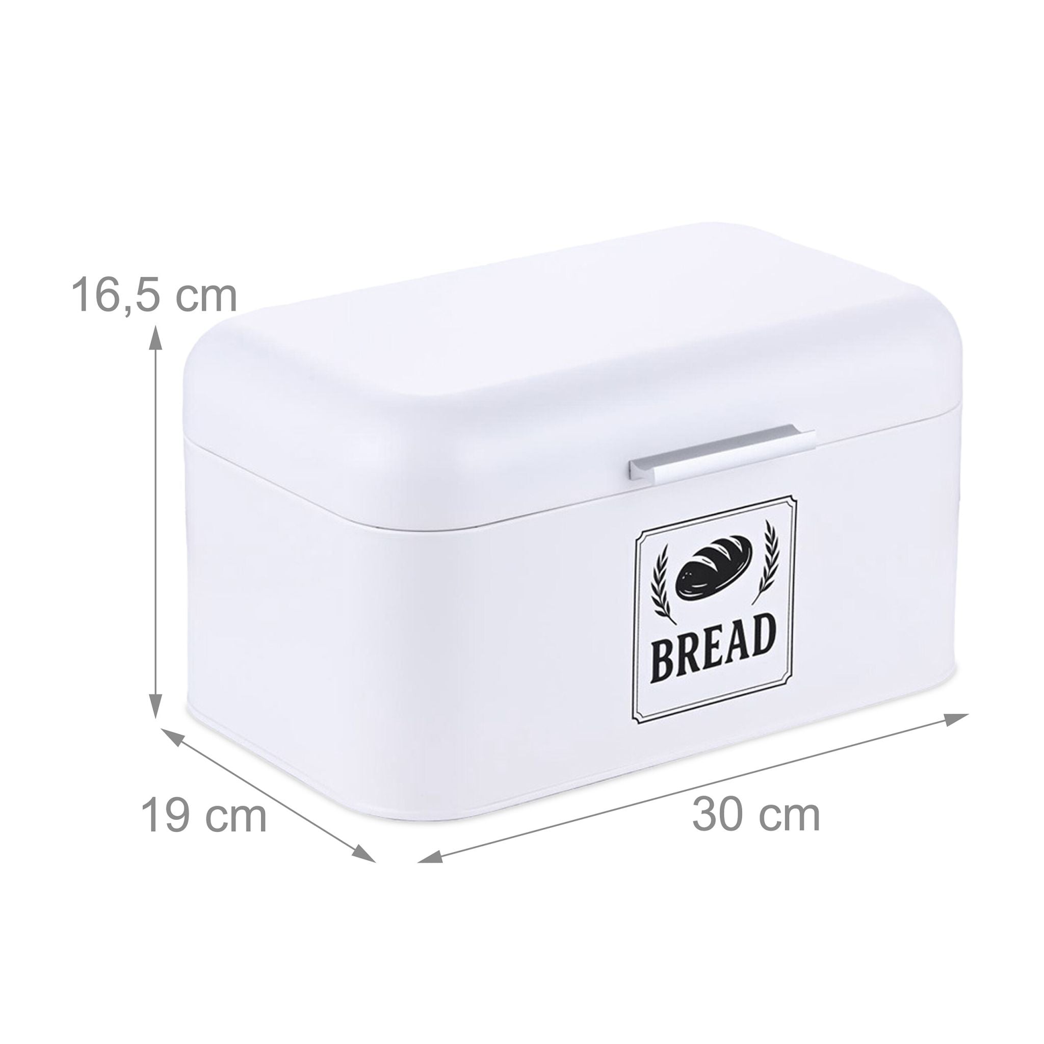 Retro Brotkasten mit Deckel & Griff Weiss-Silber von Relaxdays