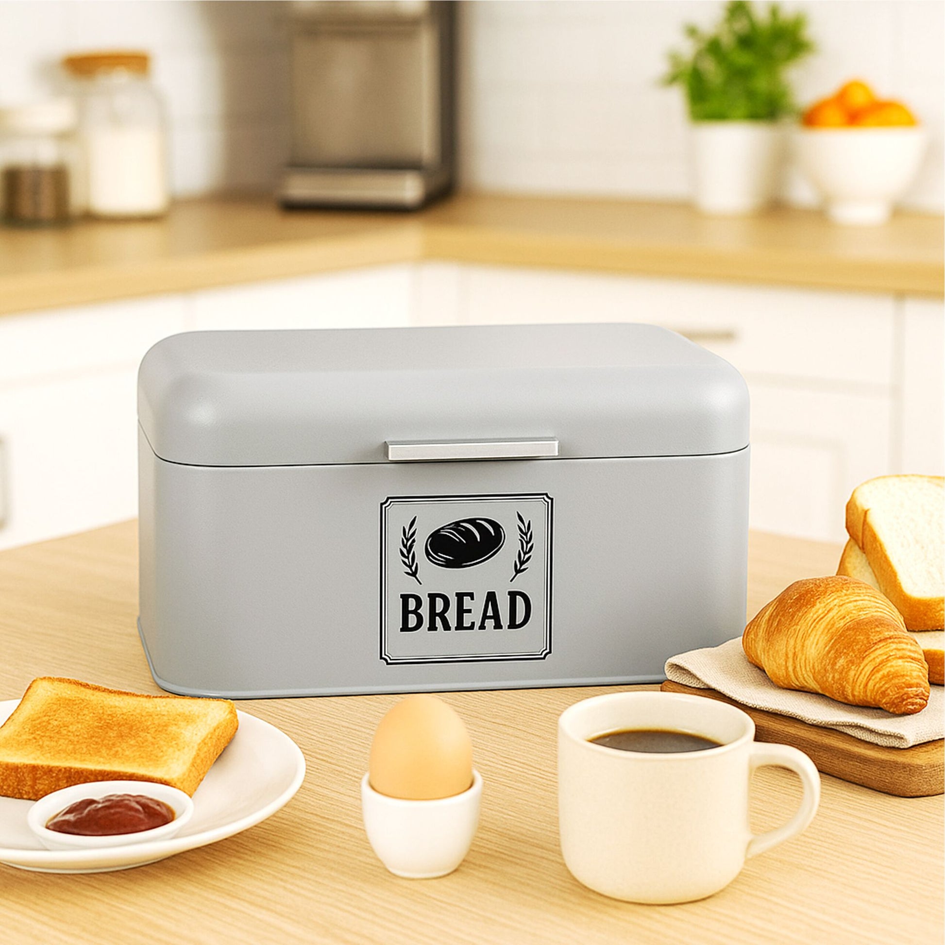 Retro Brotkasten mit Deckel & Griff Silber-Grau von Relaxdays