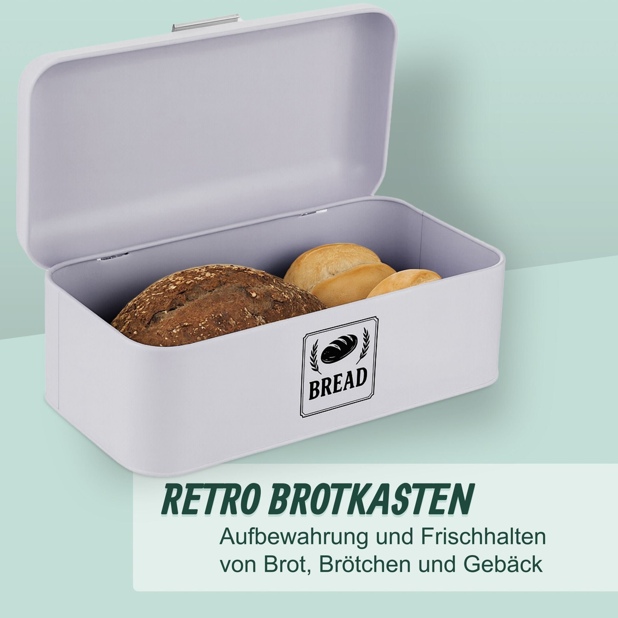 Retro Brotkasten mit Deckel & Griff Silber-Grau von Relaxdays