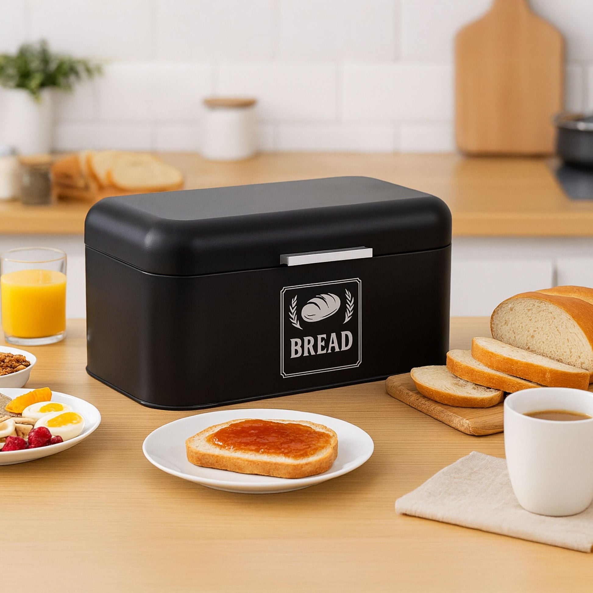 Retro Brotkasten mit Deckel & Griff Schwarz-Silber von Relaxdays
