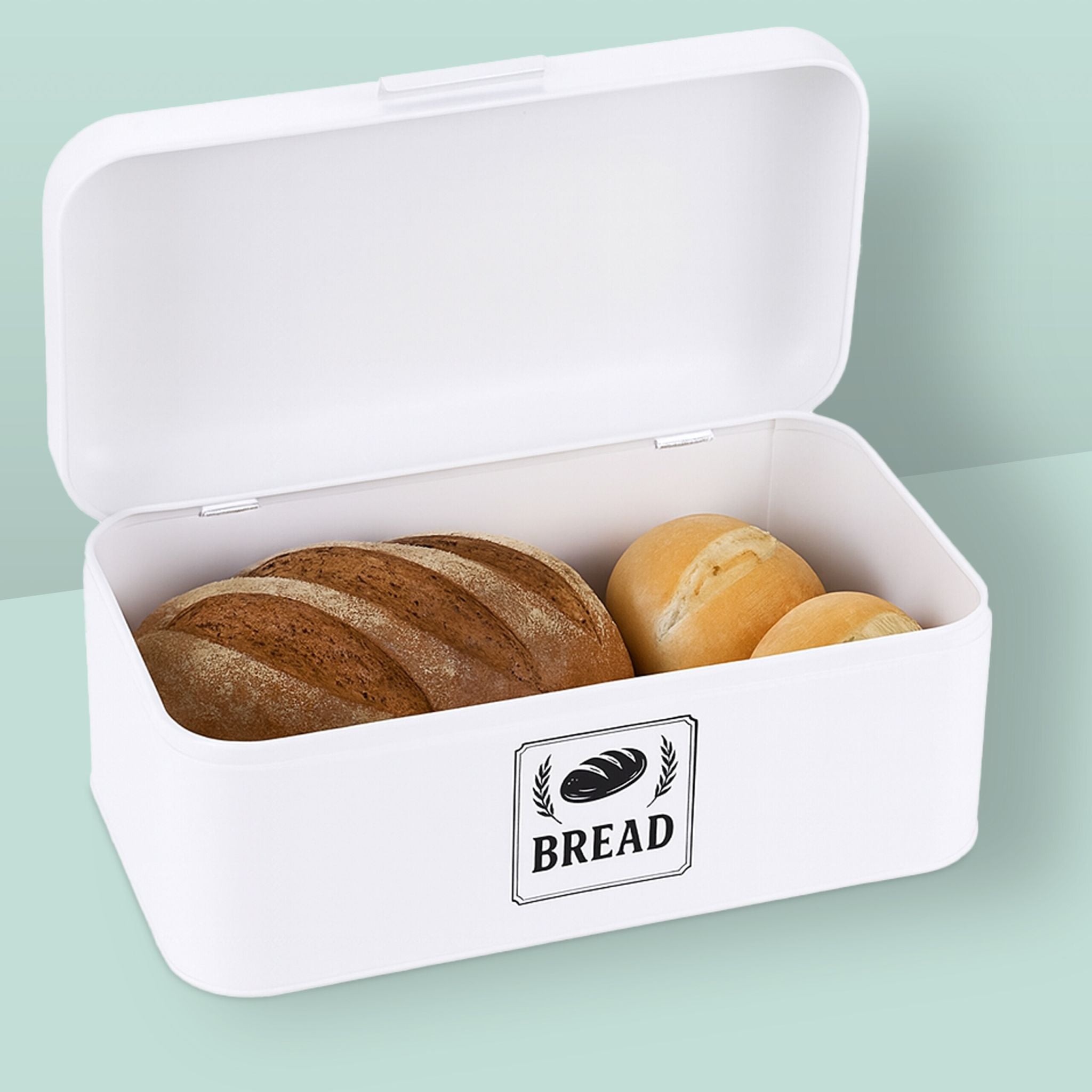 Retro Brotkasten mit Deckel & Griff Weiss-Silber von Relaxdays