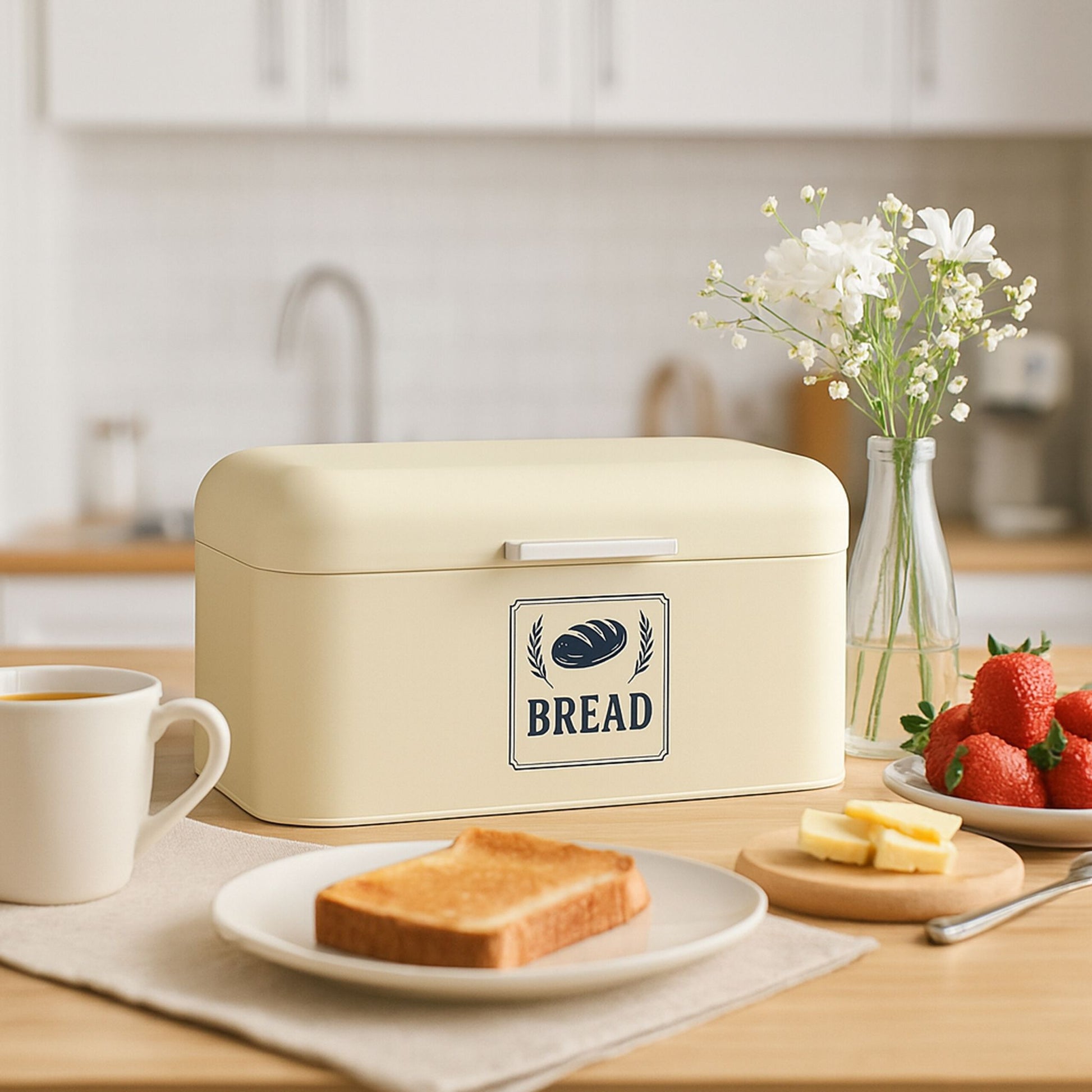 Retro Brotkasten mit Deckel & Griff Beige-Silber von Relaxdays