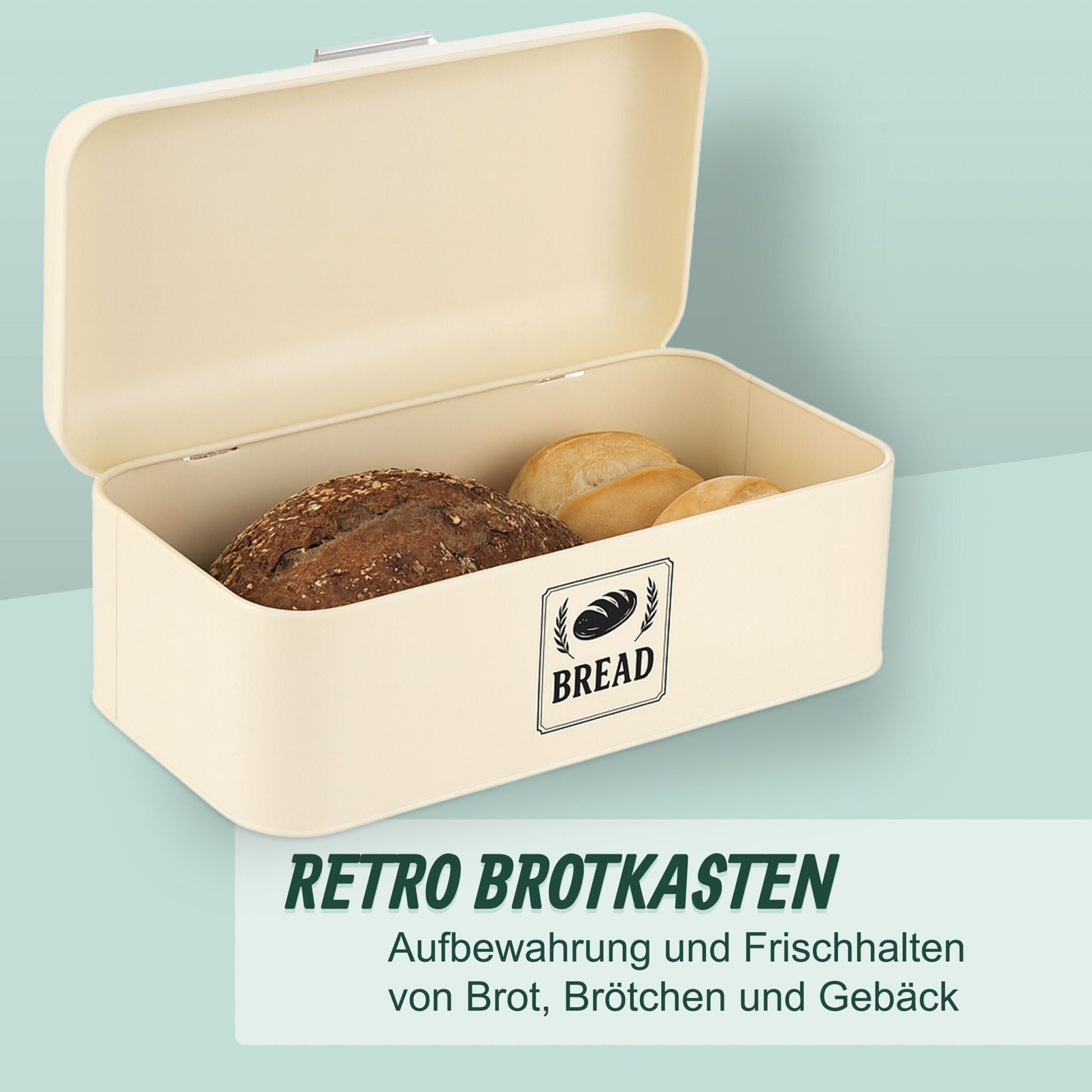 Retro Brotkasten mit Deckel & Griff Beige-Silber von Relaxdays