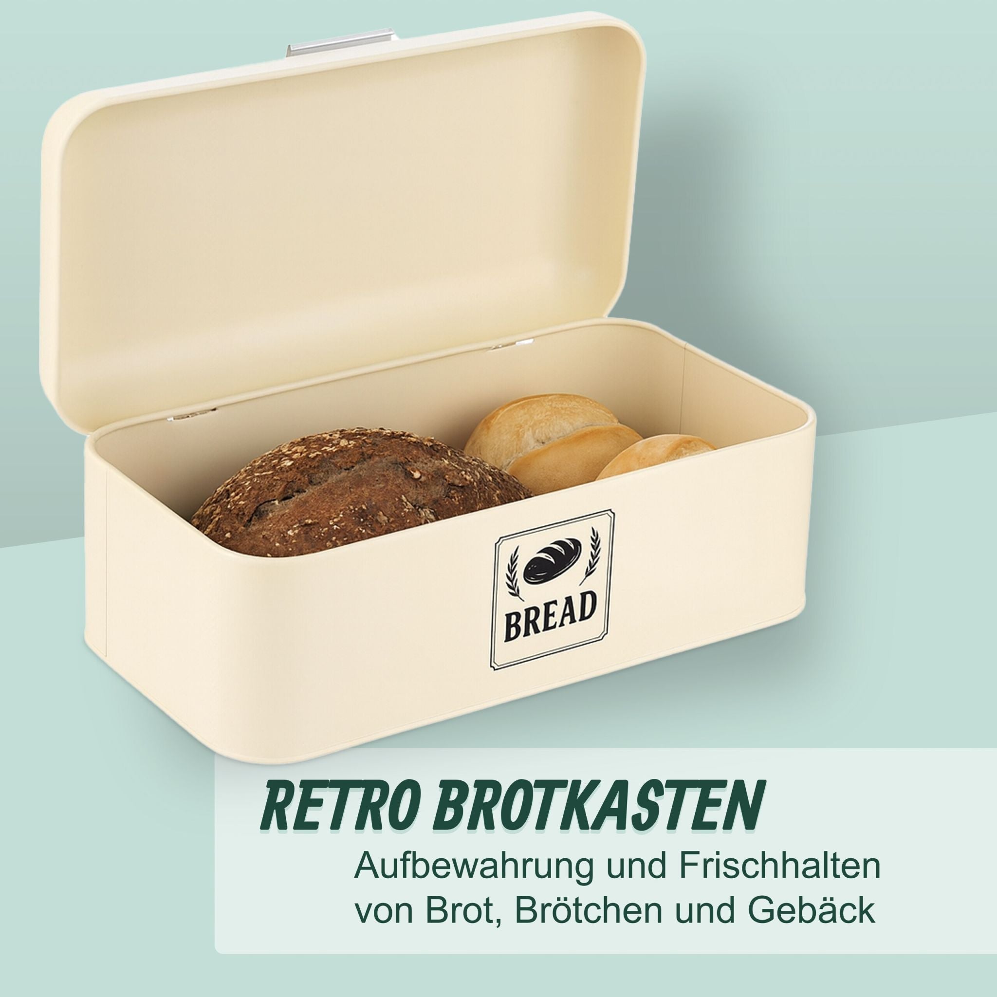 Retro Brotkasten mit Deckel & Griff Beige-Silber von Relaxdays