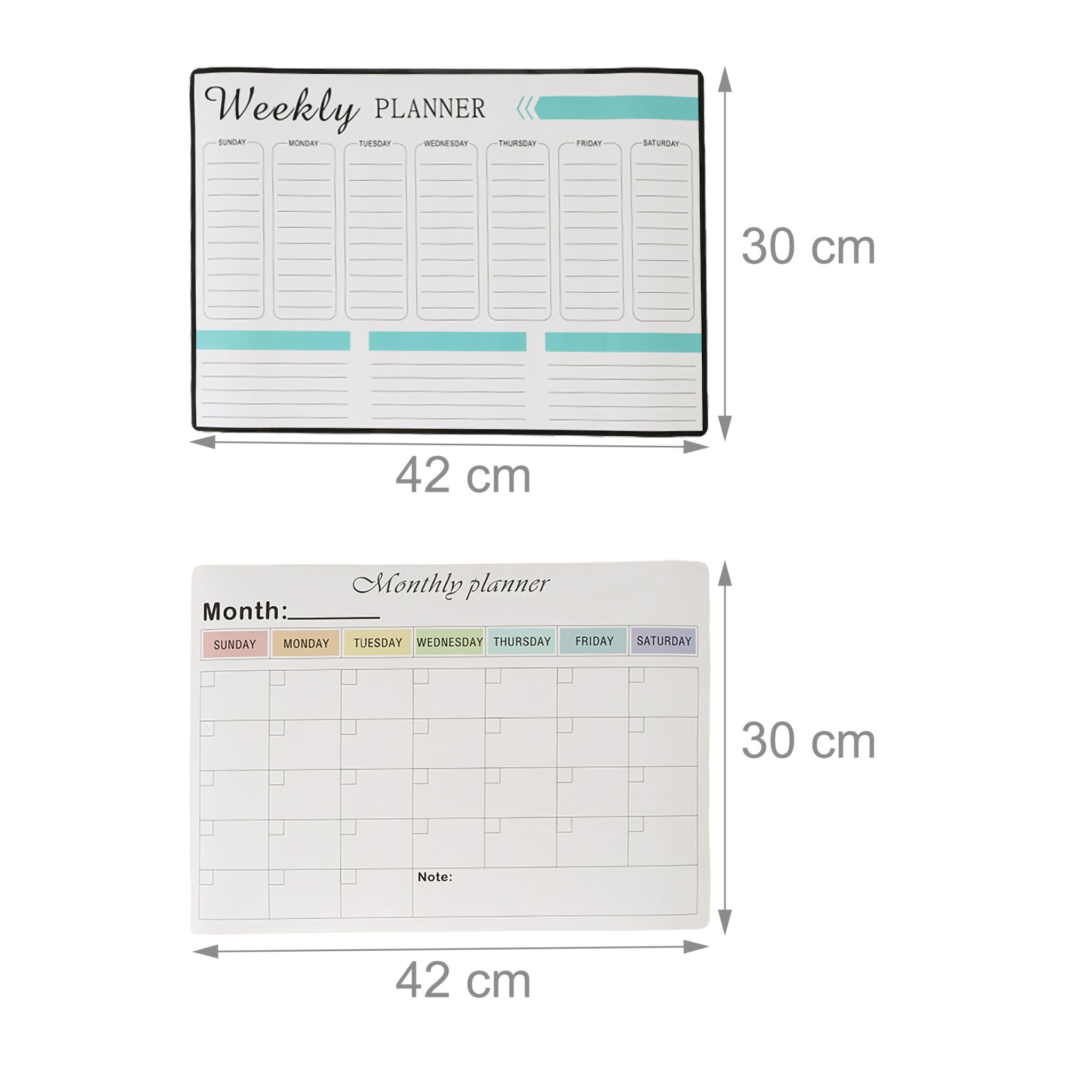 Whiteboard für Kühlschrank 2er-Set Weiss-Schwarz-Türkis