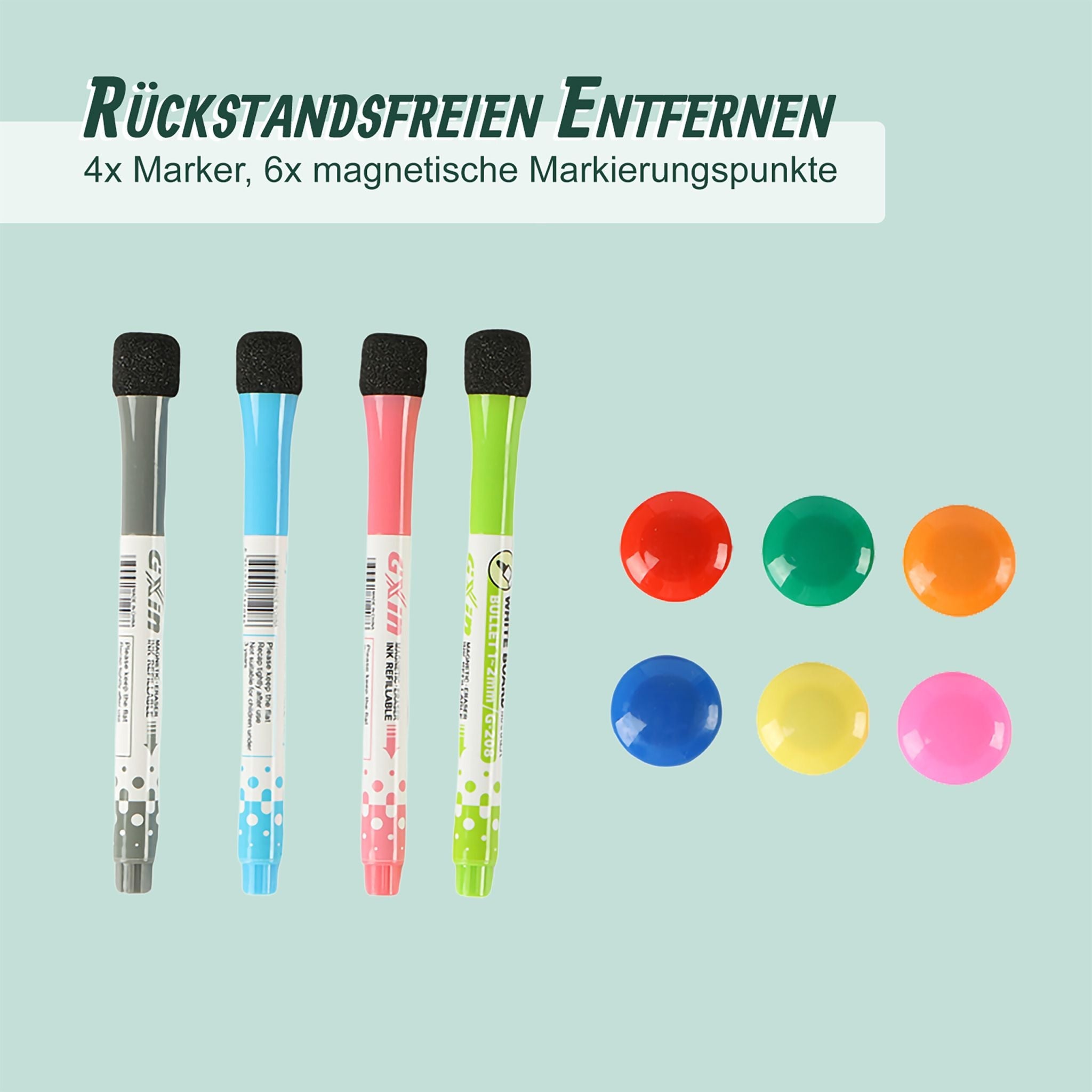 Whiteboard für Kühlschrank 2er-Set Weiss-Schwarz-Türkis