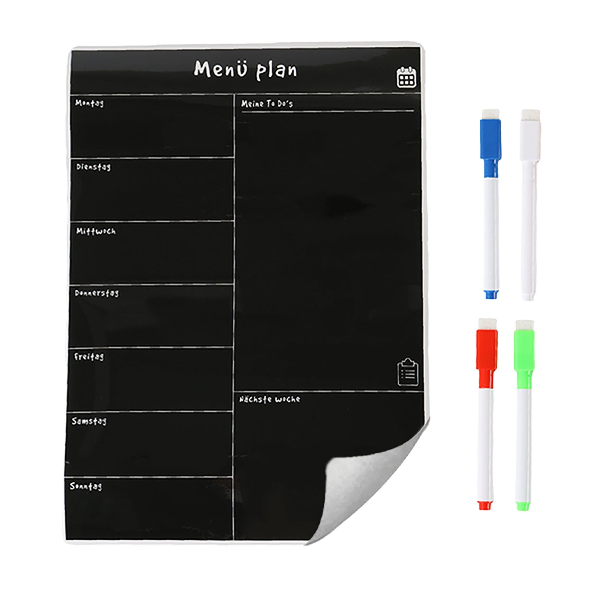 Speiseplan Wochenplaner magnetisch Weiss-Schwarz von Relaxdays
