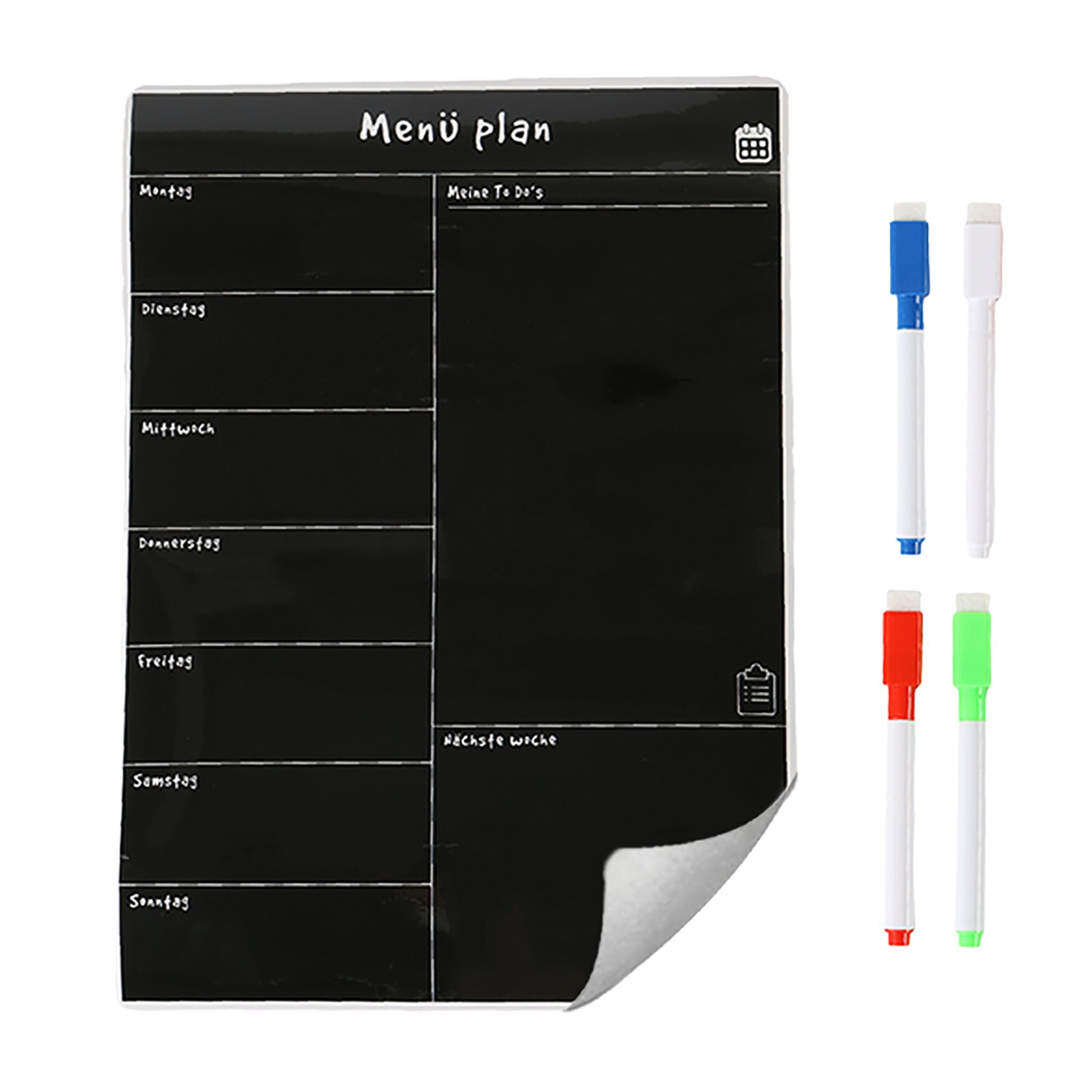 Speiseplan Wochenplaner magnetisch Weiss-Schwarz von Relaxdays