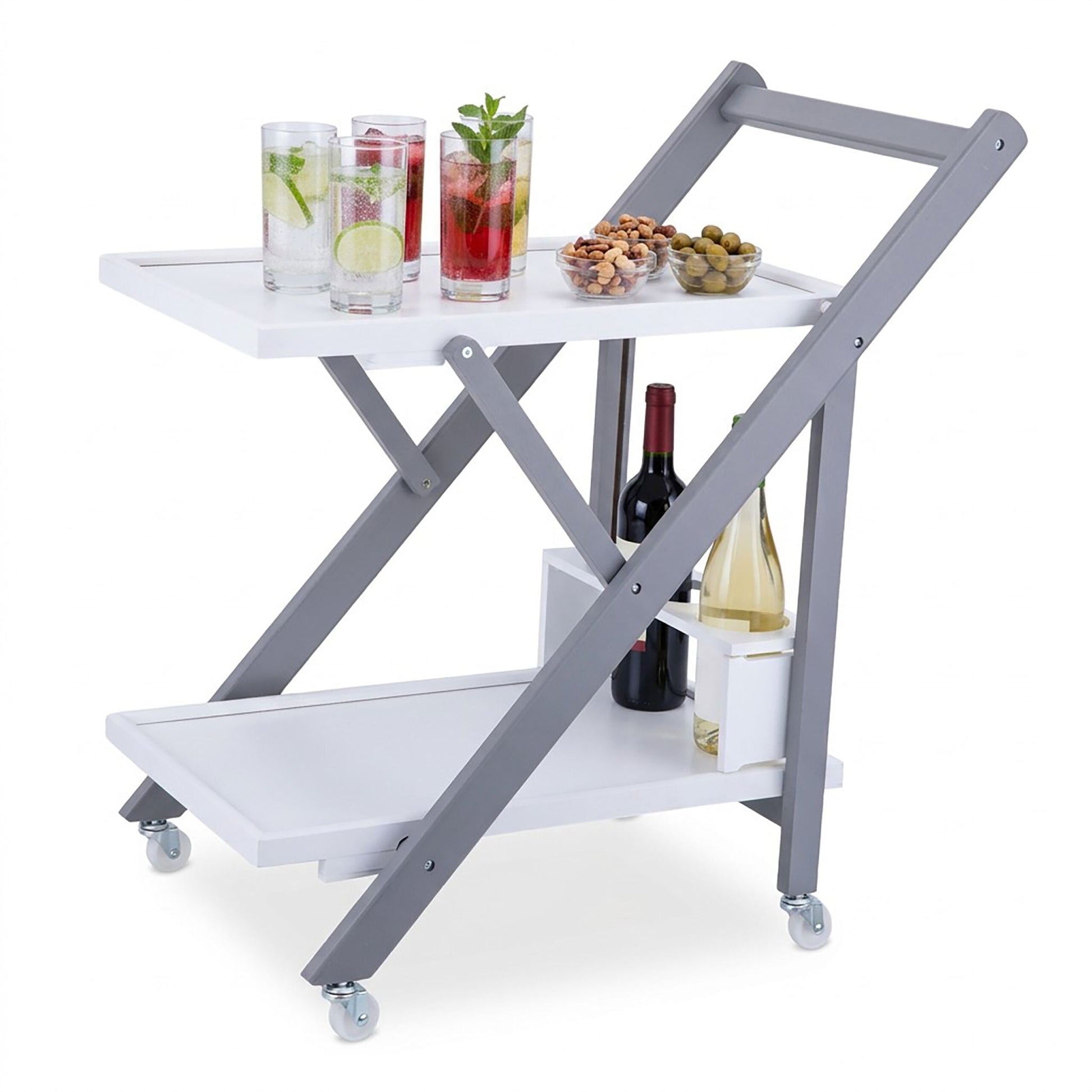 Servierwagen Bambus 2 Etagen Weiss-Grau von Relaxdays