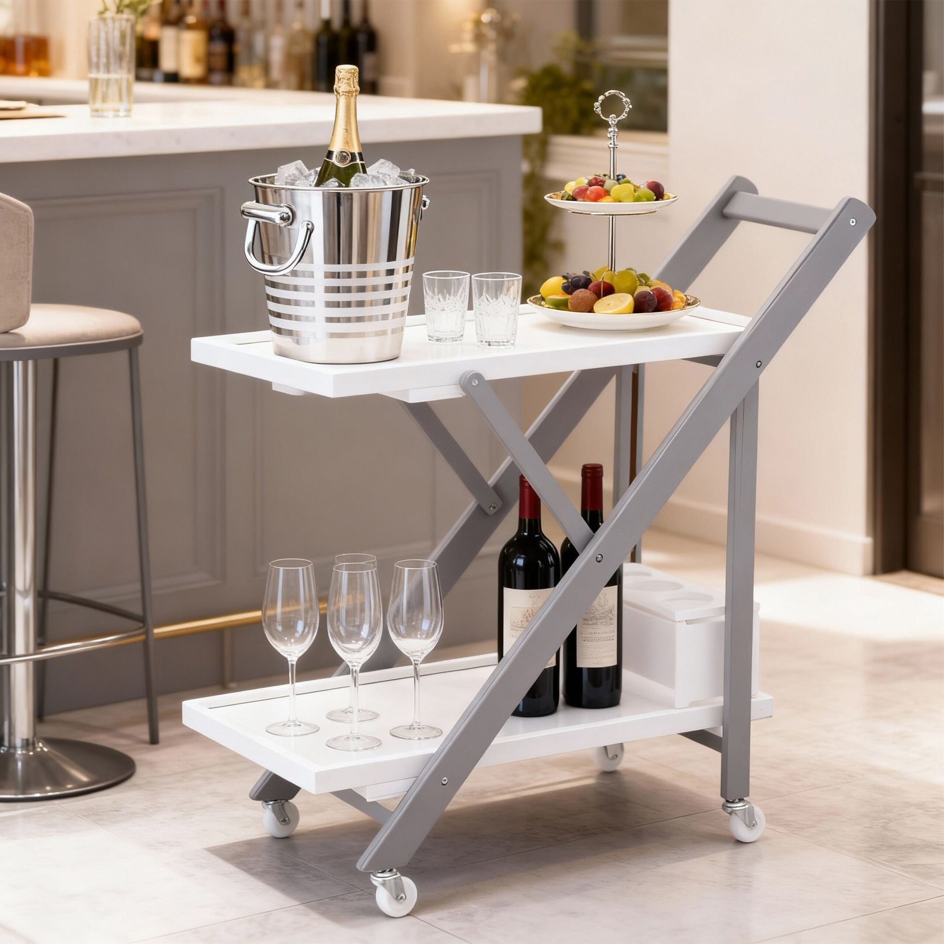 Servierwagen Bambus 2 Etagen Weiss-Grau von Relaxdays