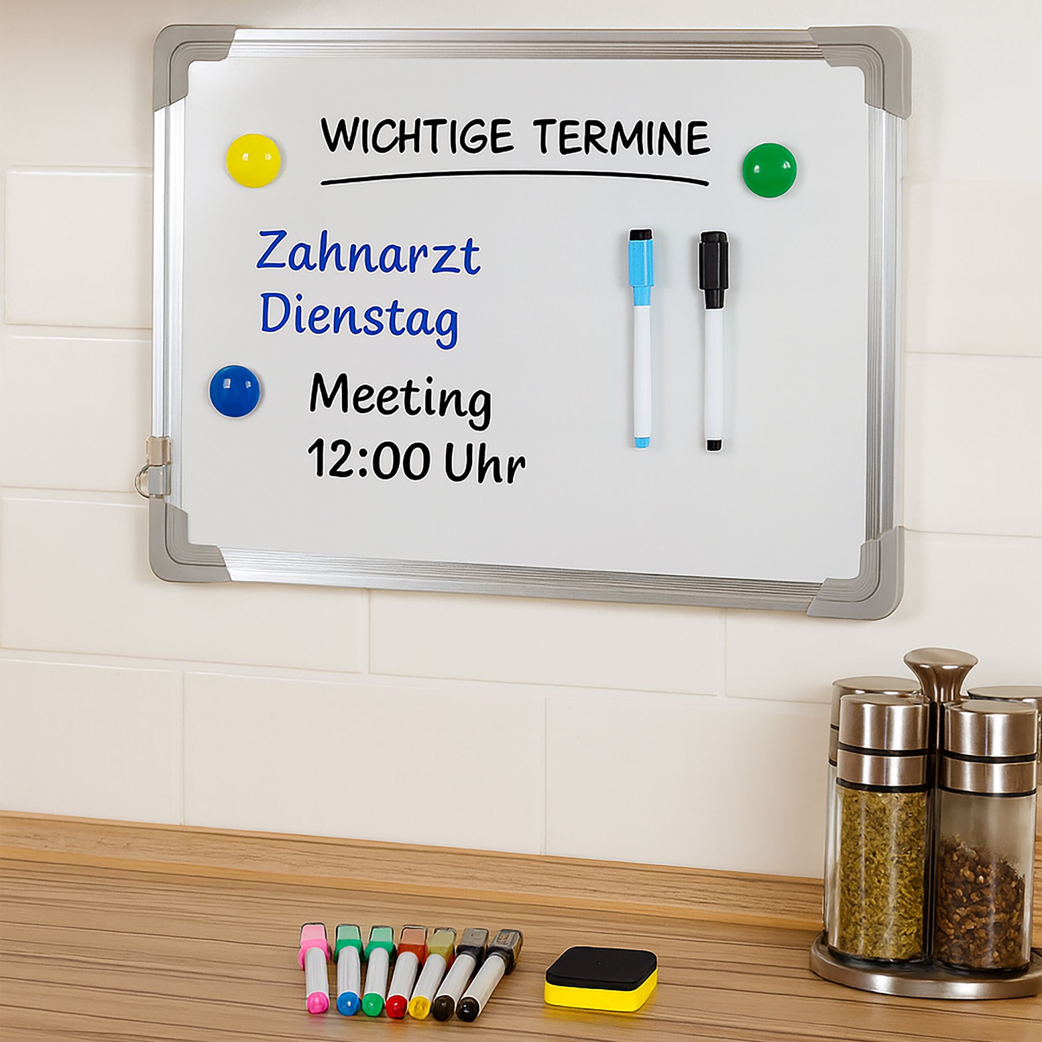 Whiteboard mit Zubehör Weiss-Silber