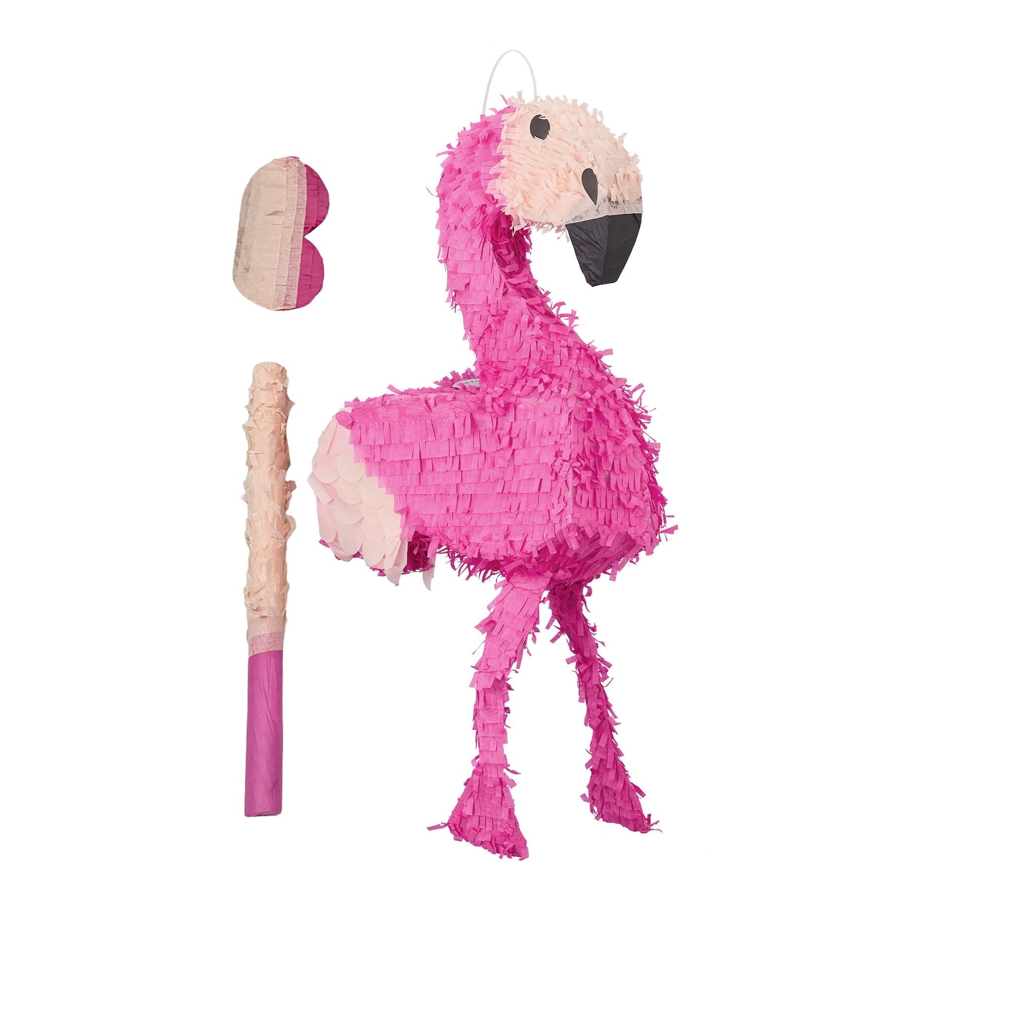 Pinata Flamingo mit Stab und Maske Creme-Pink-Schwarz von Relaxdays