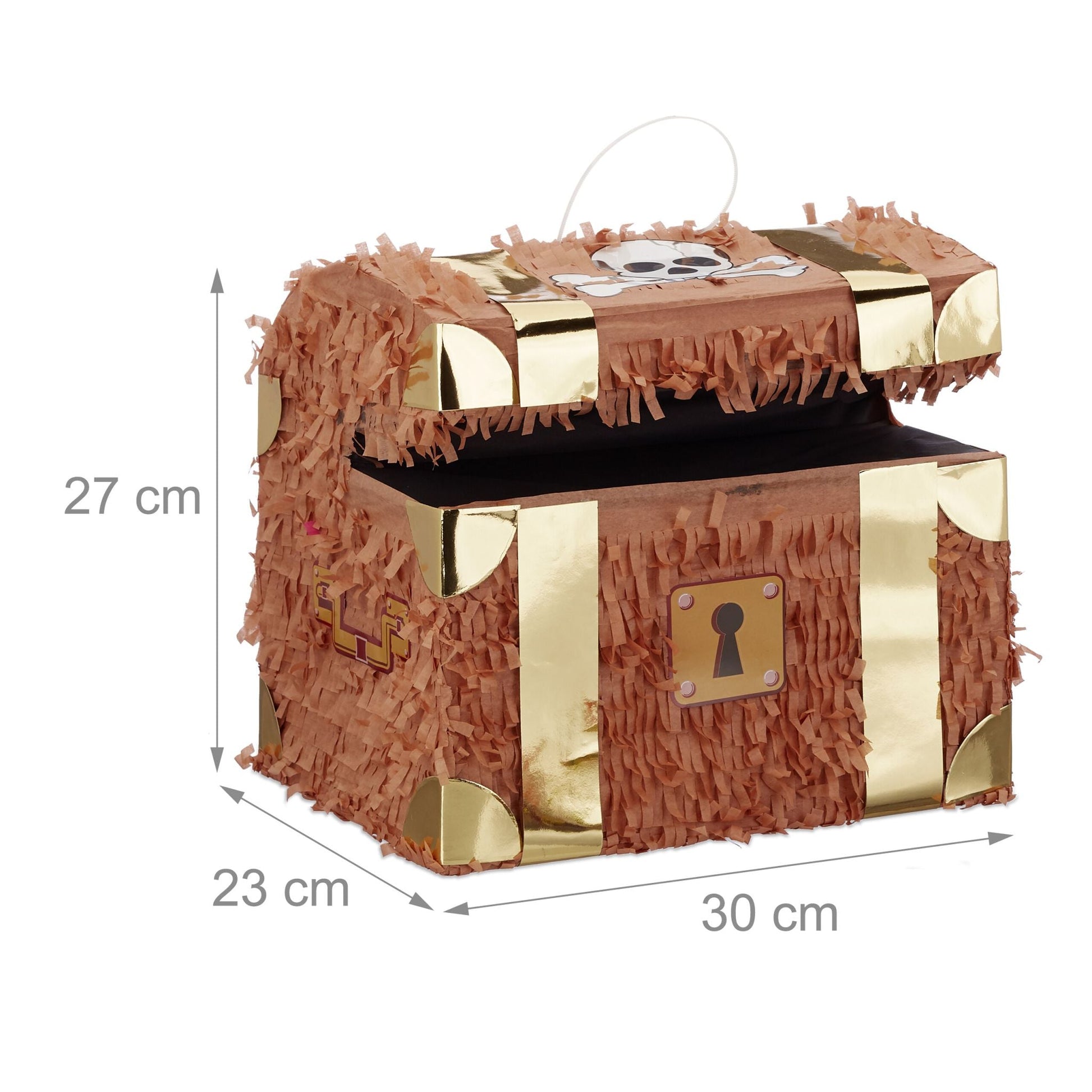 Pinata Schatztruhe mit Stab & Maske Weiss-Braun-Gold von Relaxdays