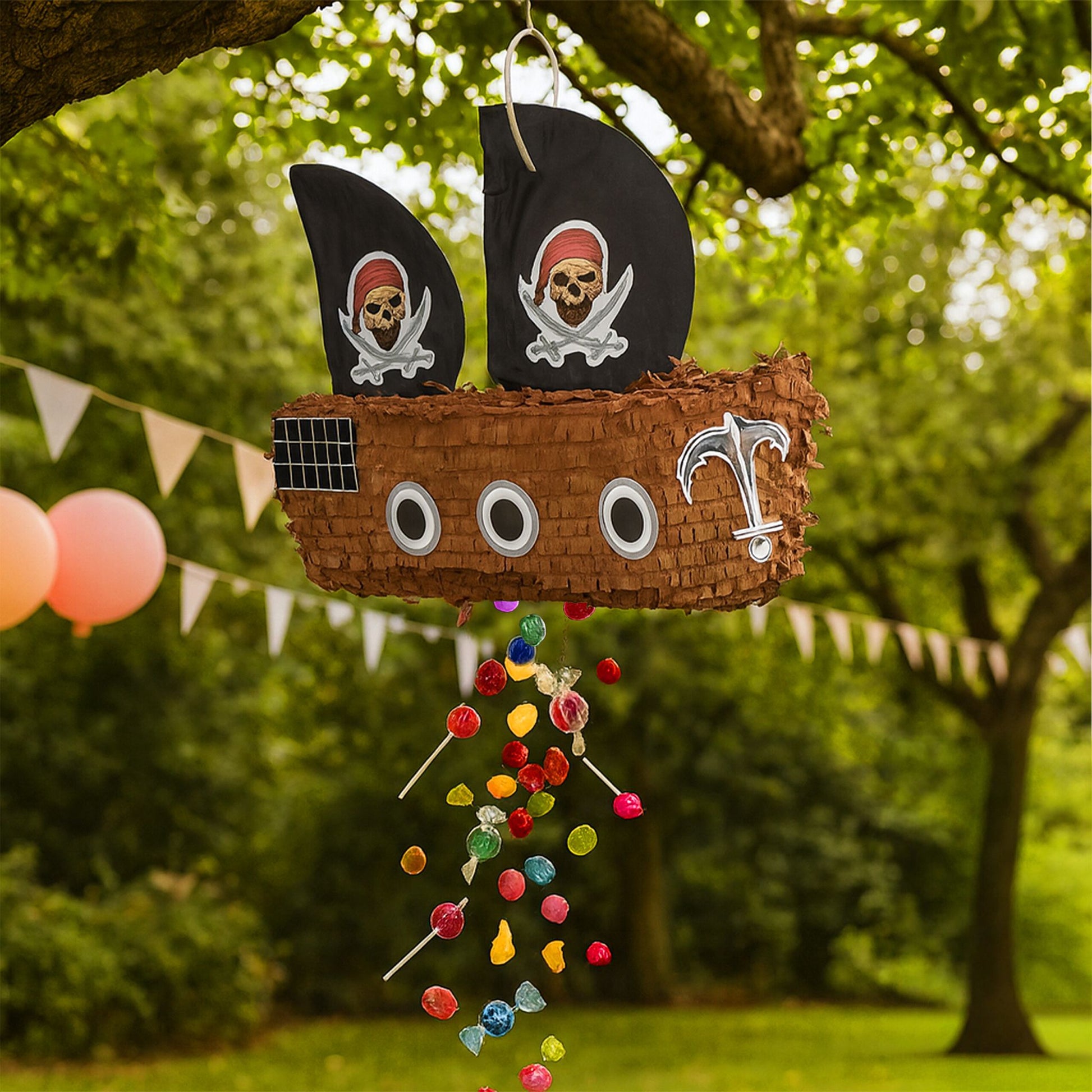 Pinata Piratenschiff Stab & Maske Hellbraun-Rot-Schwarz von Relaxdays