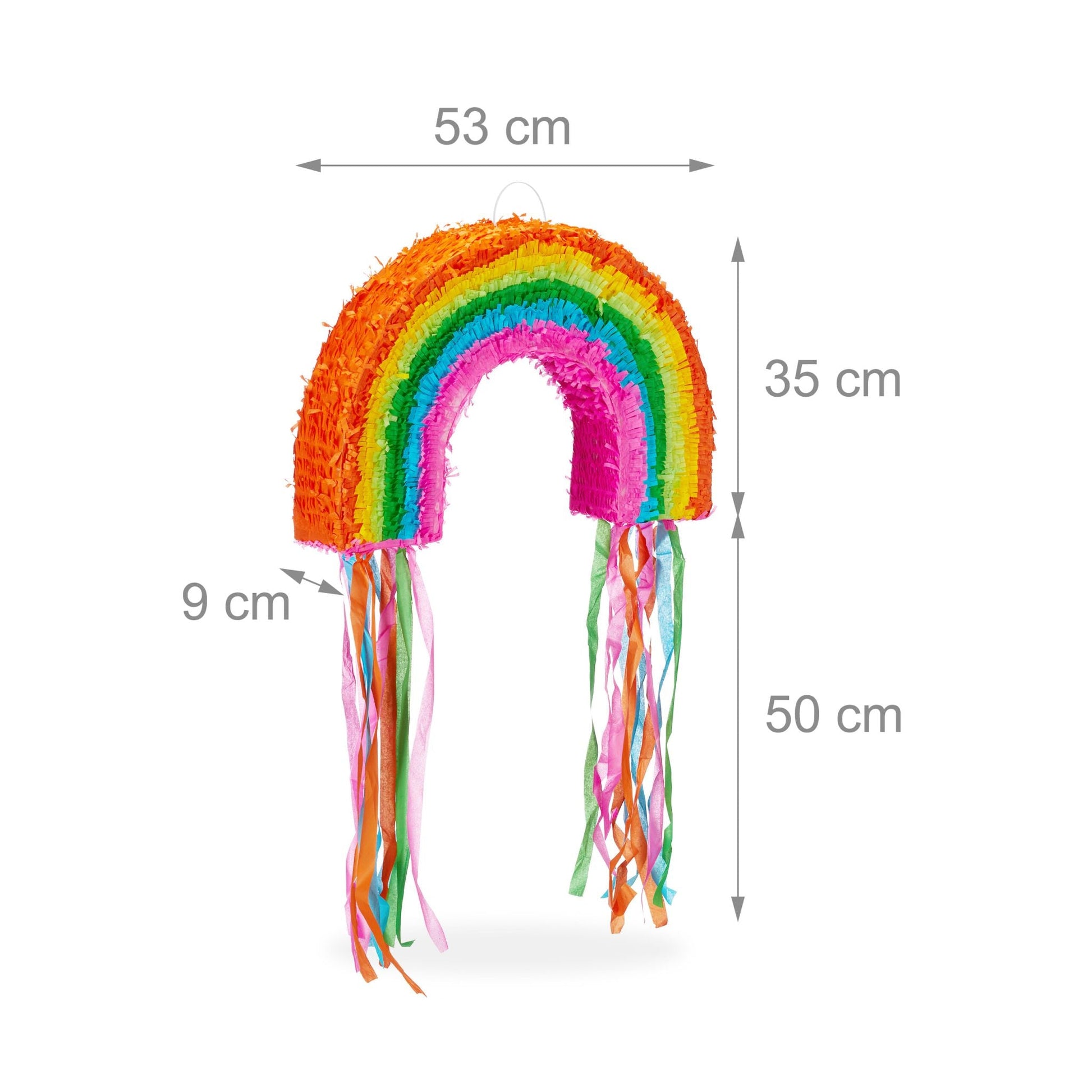 Pinata Regenbogen mit Stab und Maske Grün-Orange-Pink von Relaxdays
