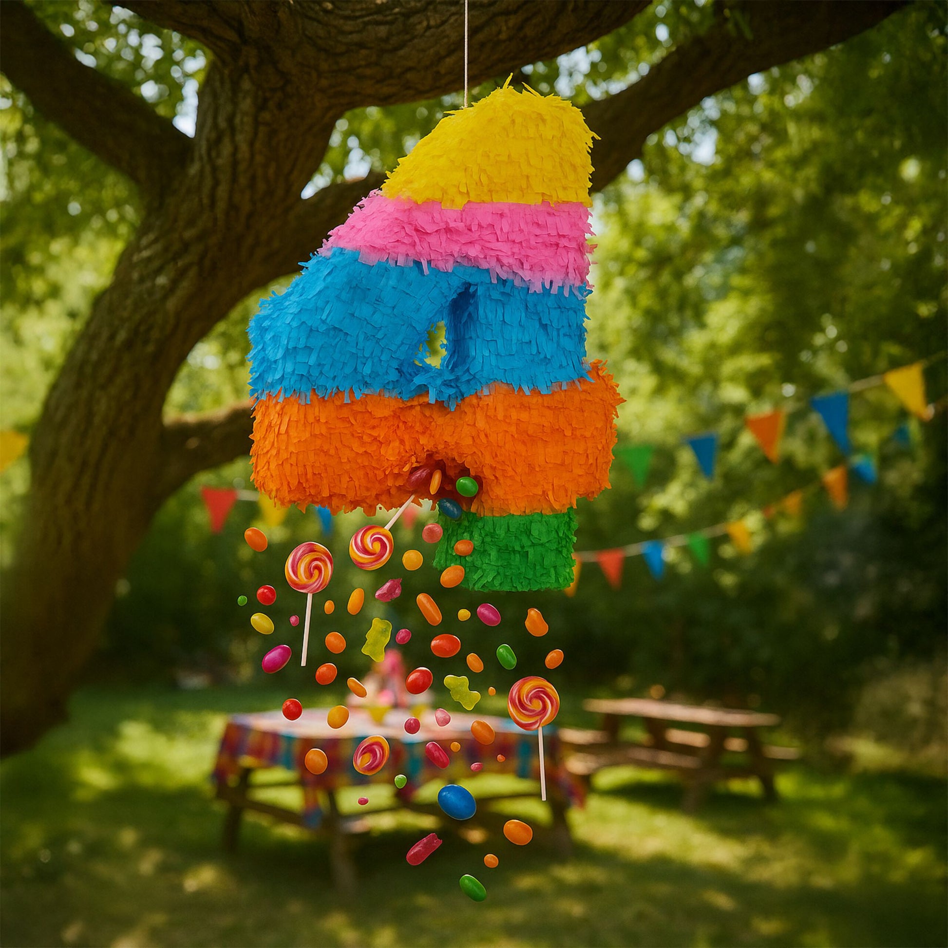 Pinata Zahl mit Stab und Maske Blau-Grün-Orange von Relaxdays
