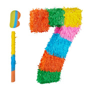 Pinata Zahl mit Stab und Maske Gelb-Grün-Orange von Relaxdays