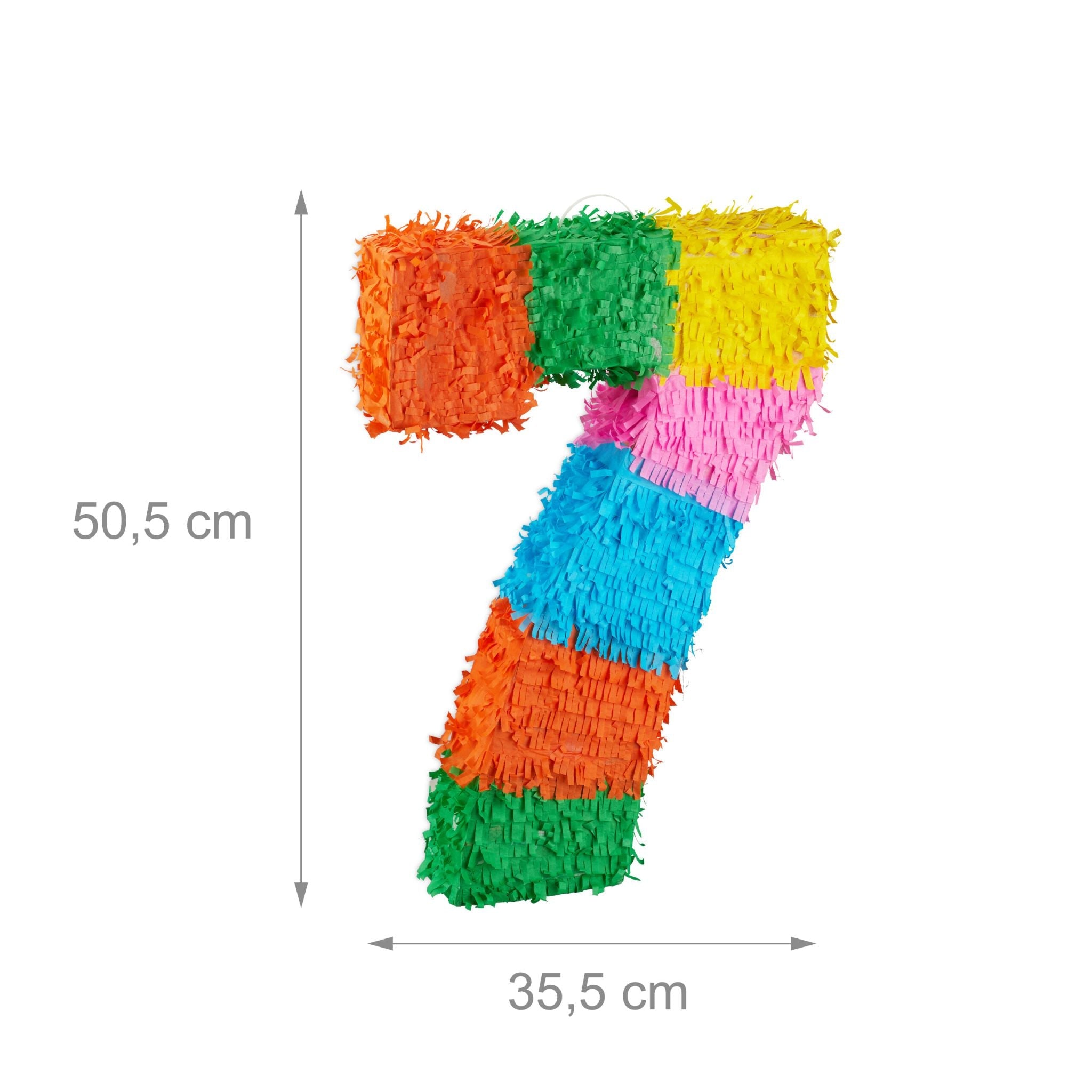 Pinata Zahl mit Stab und Maske Gelb-Grün-Orange von Relaxdays
