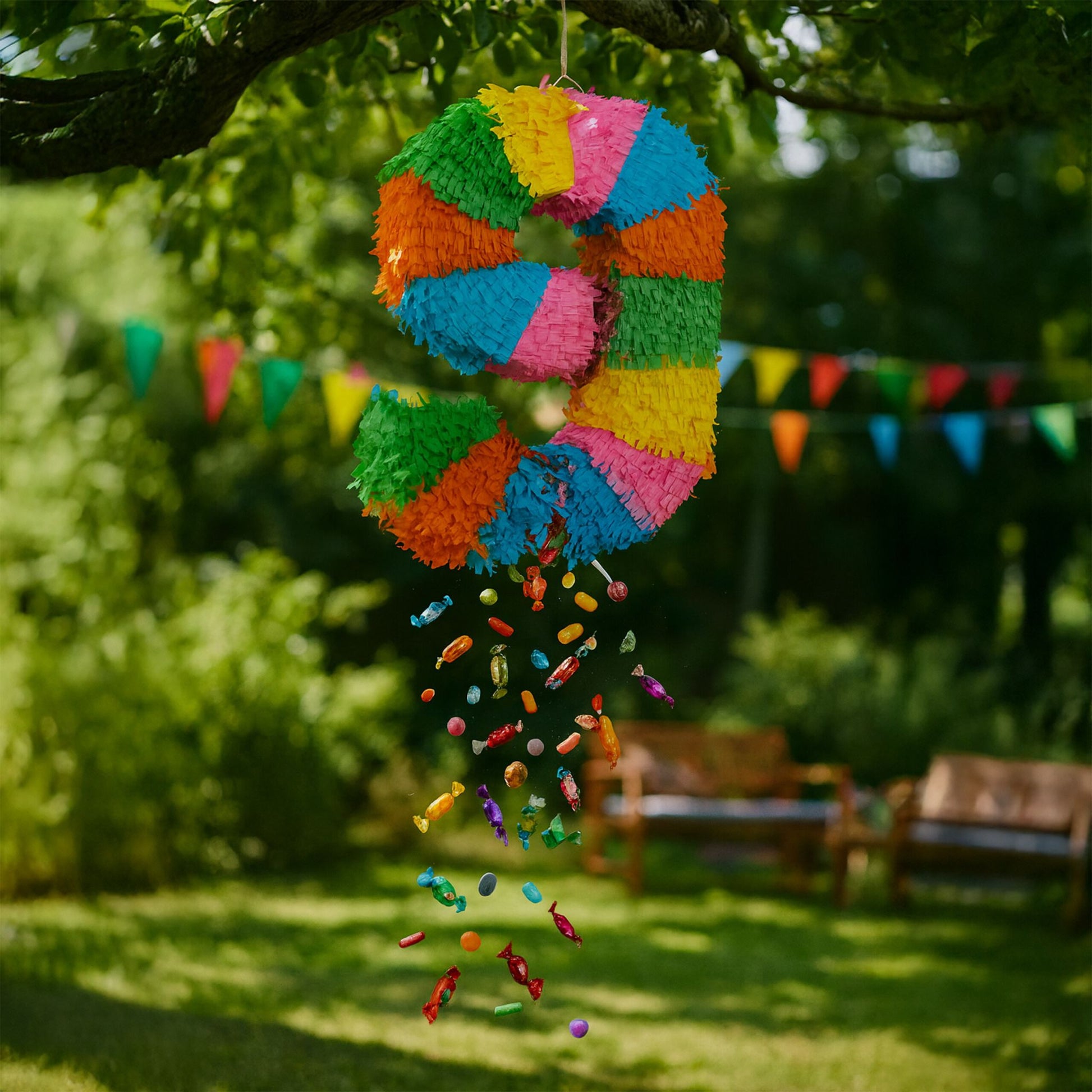 Pinata Zahl mit Stab und Maske Blau-Grün-Rosa von Relaxdays