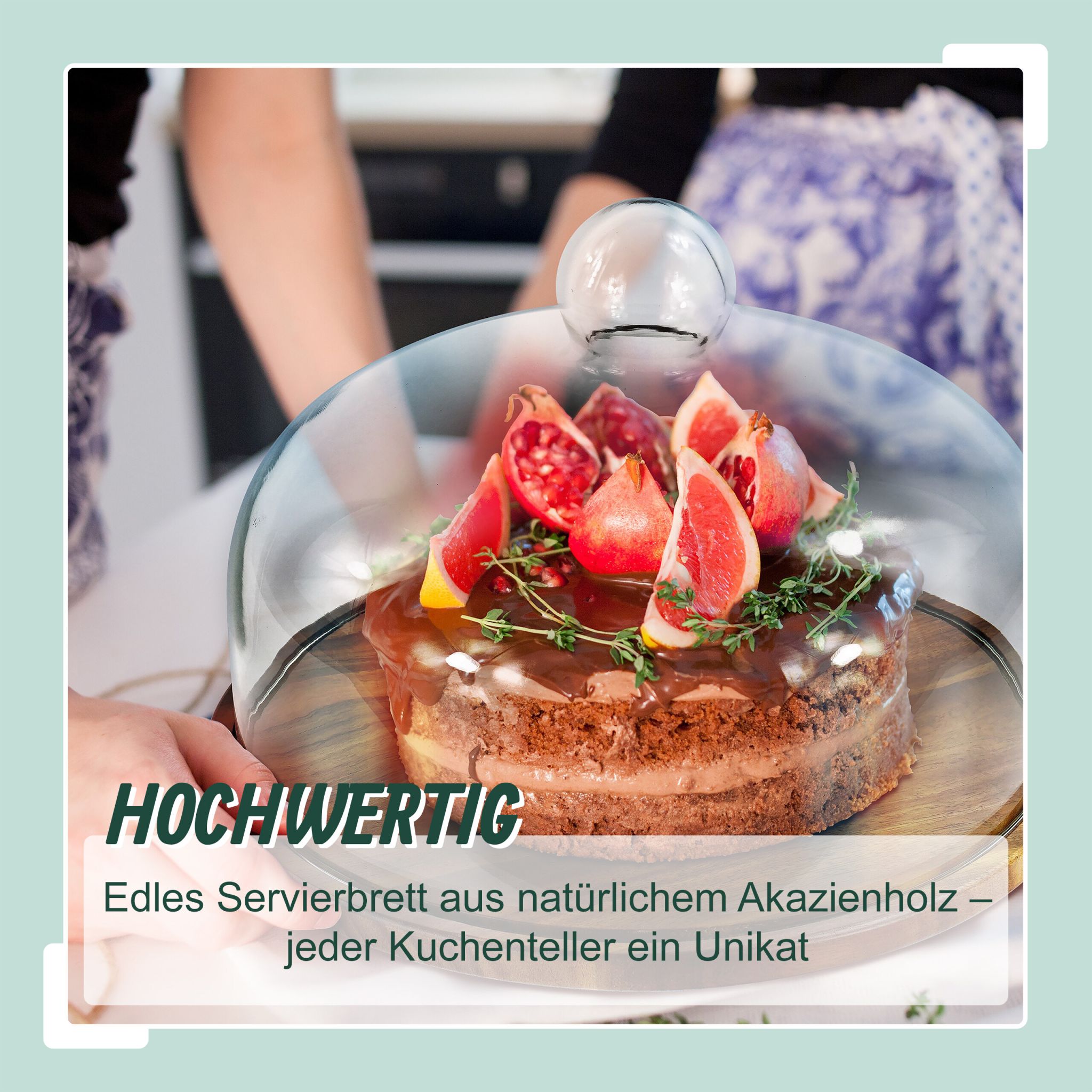 Tortenplatte Akazienholz mit Glashaube Transparent von Relaxdays