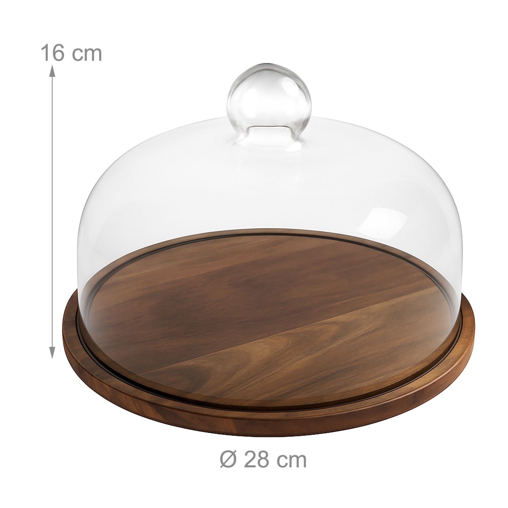 Tortenplatte Akazienholz mit Glashaube Transparent von Relaxdays
