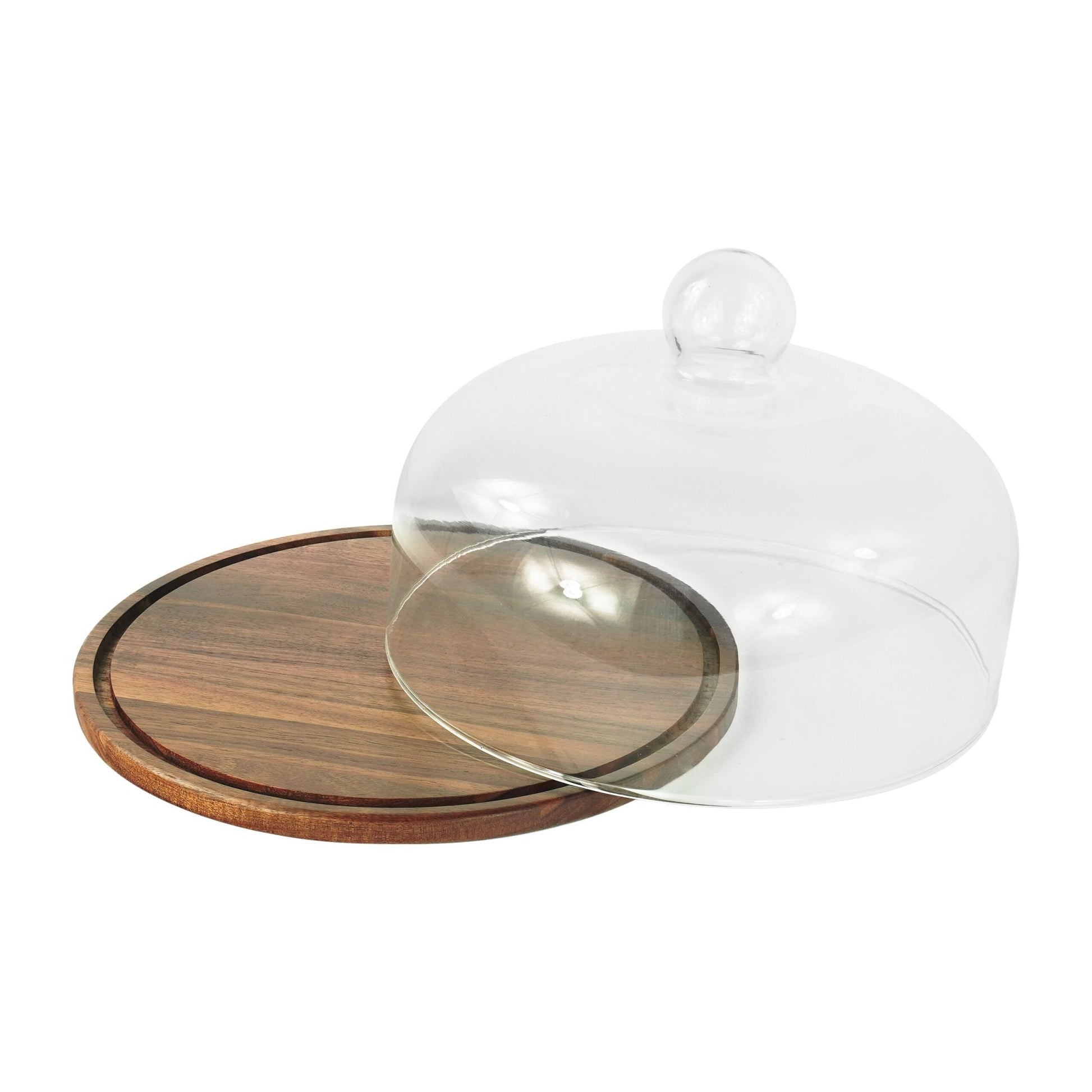 Tortenplatte Akazienholz mit Glashaube Transparent von Relaxdays