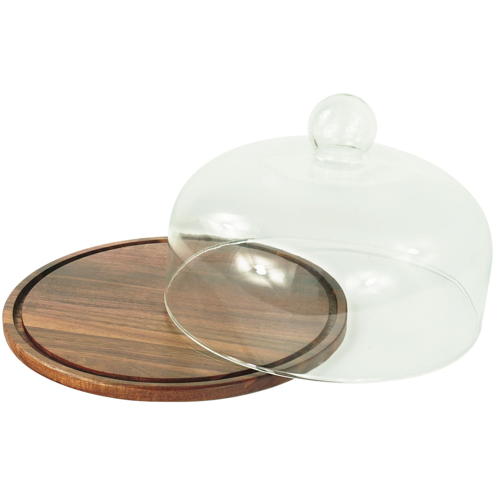 Tortenplatte Akazienholz mit Glashaube Transparent von Relaxdays