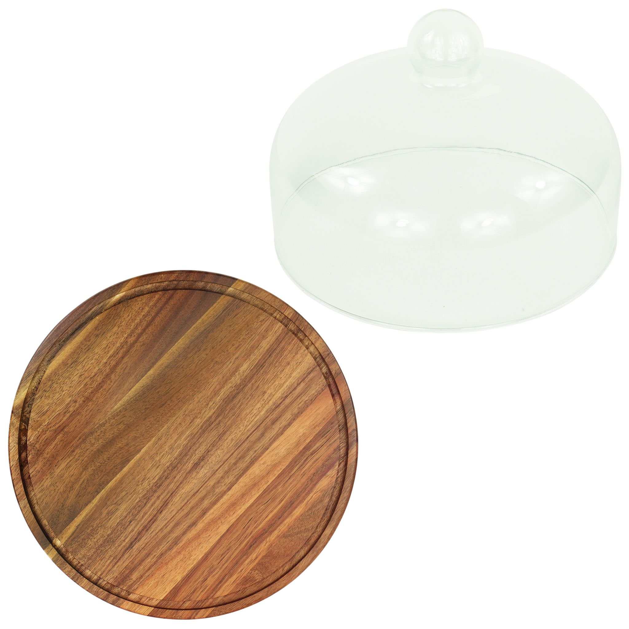 Tortenplatte Akazienholz mit Glashaube Transparent von Relaxdays