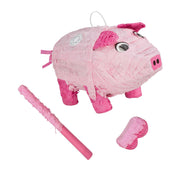 Pinata Schwein mit Stab und Maske Pink-Rosa von Relaxdays