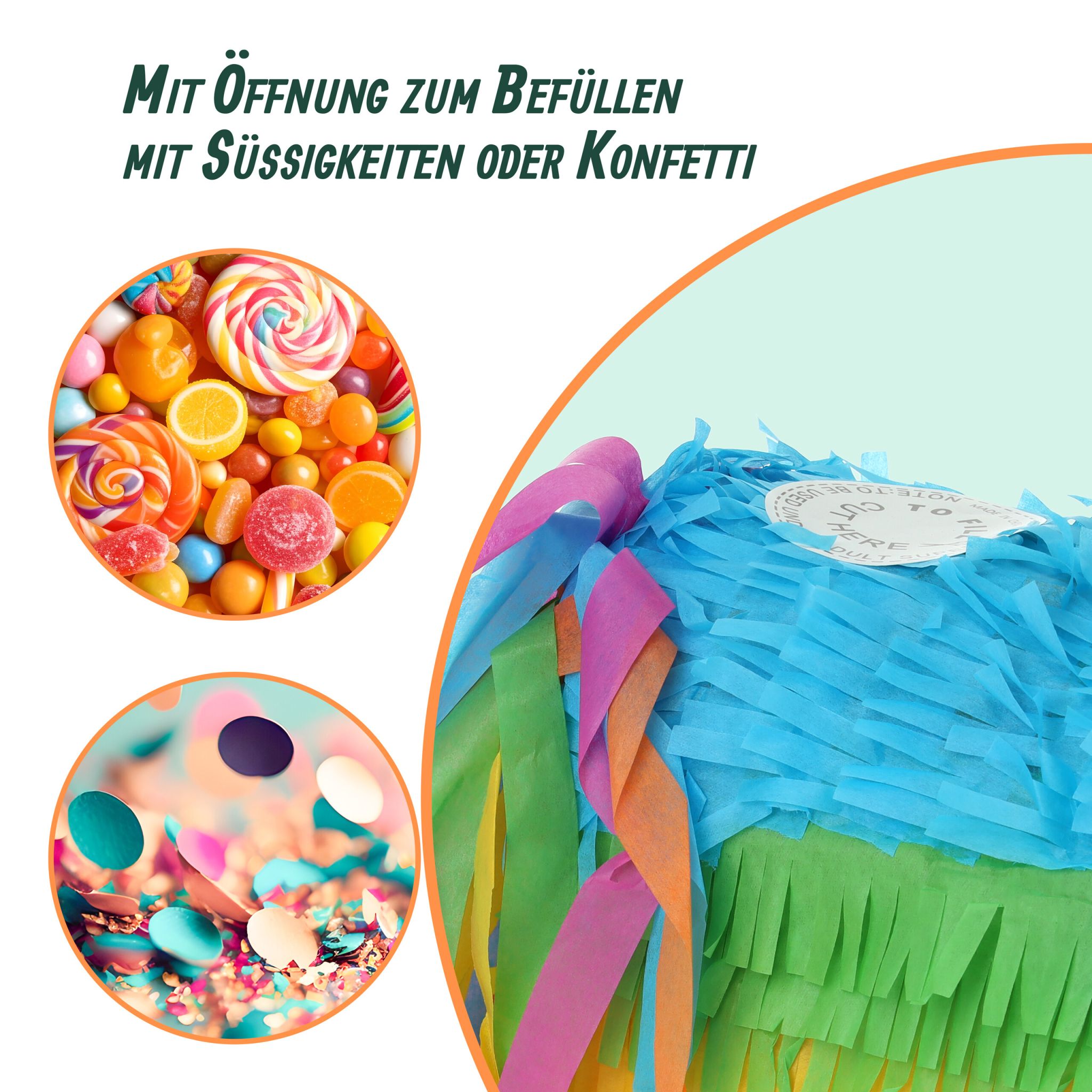 Pinata Esel mit Stab und Maske Blau-Gelb-Orange von Relaxdays