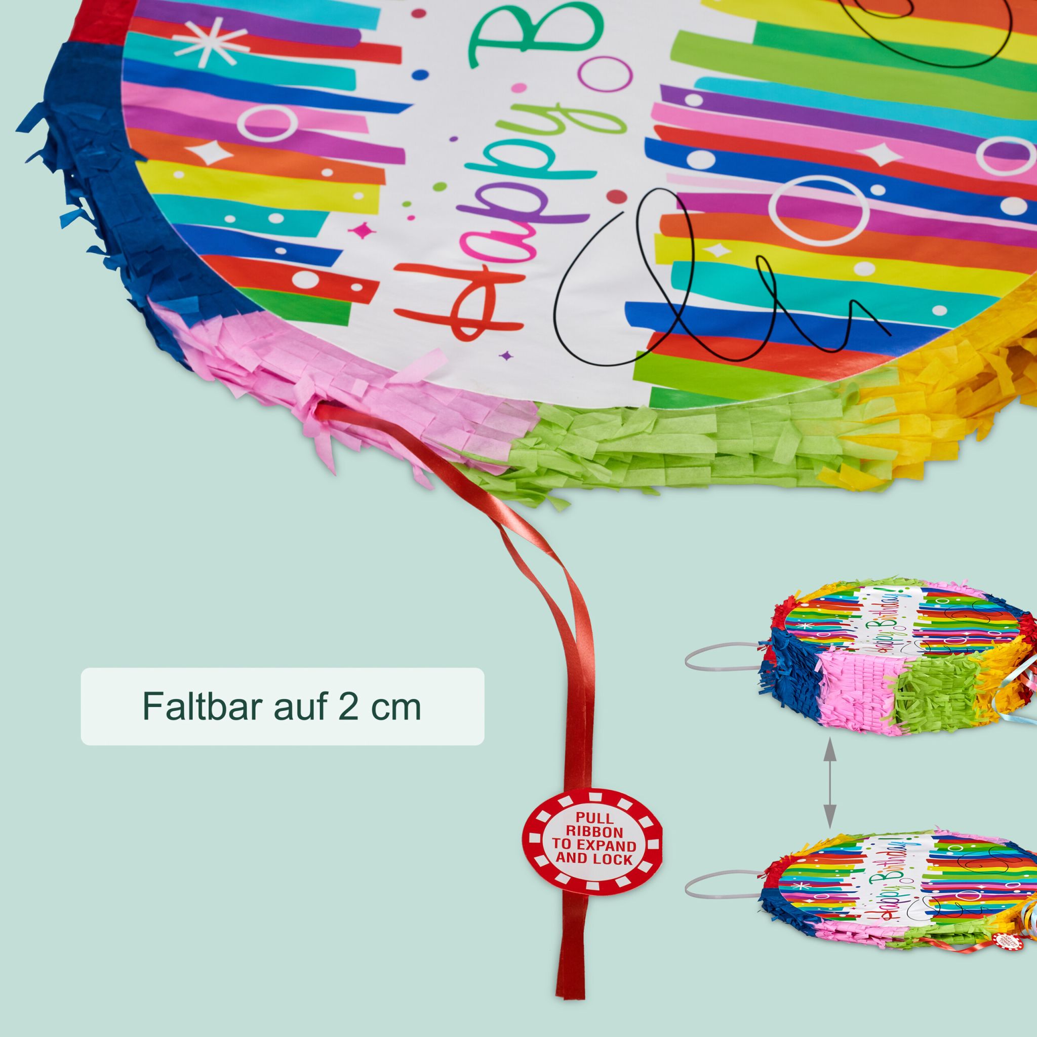 Pinata Geburtstag mit Stab und Maske Blau-Grün-Rot von Relaxdays