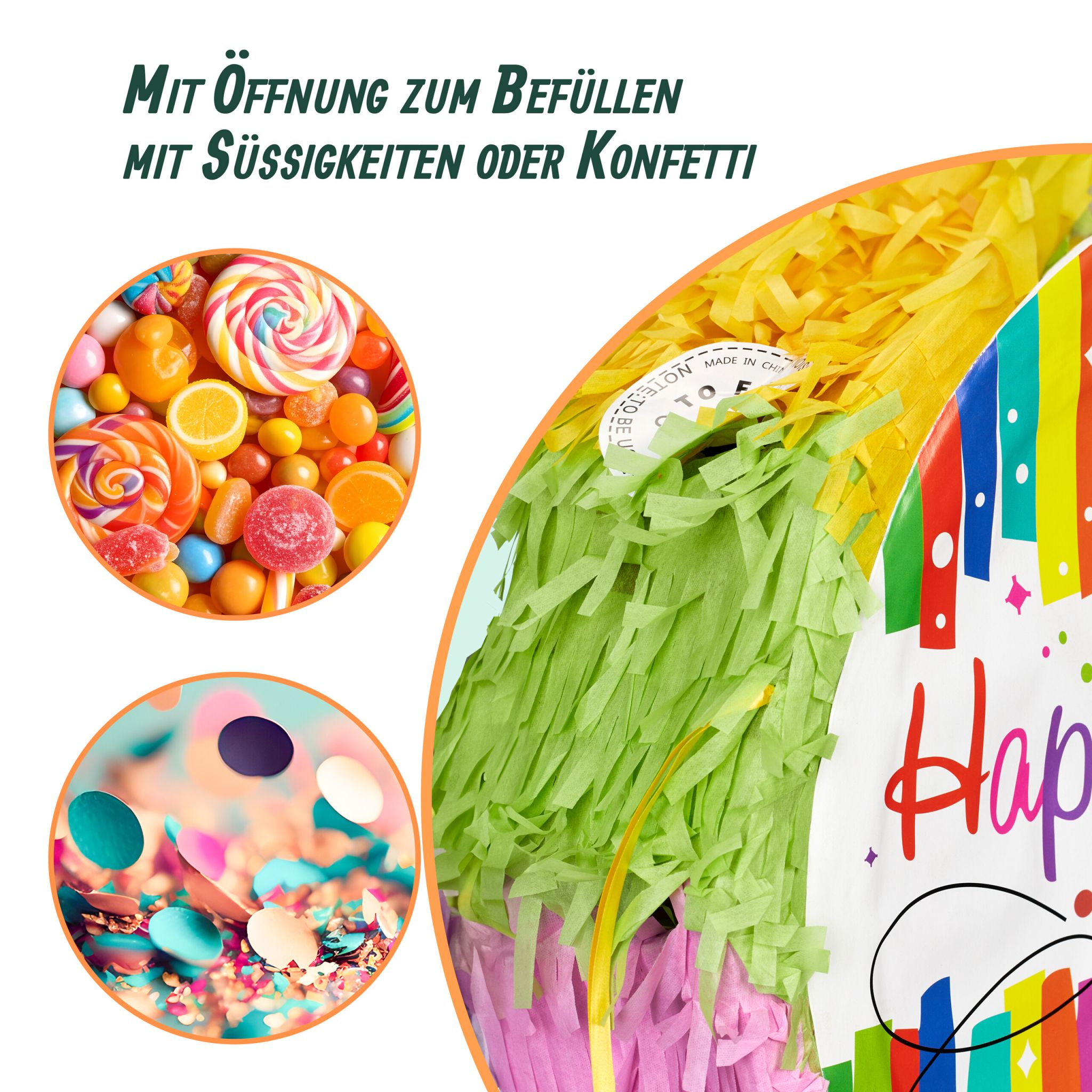 Pinata Geburtstag mit Stab und Maske Blau-Grün-Rot von Relaxdays