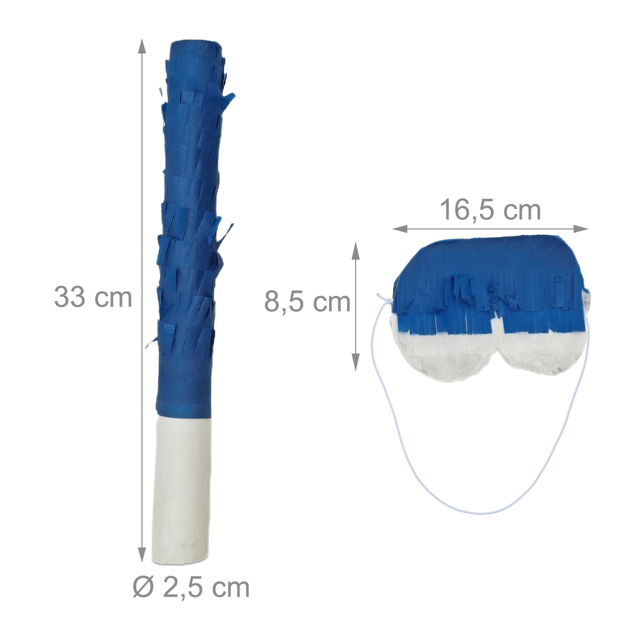 Pinata Rakete mit Stab und Maske Blau-Rot-Silber von Relaxdays